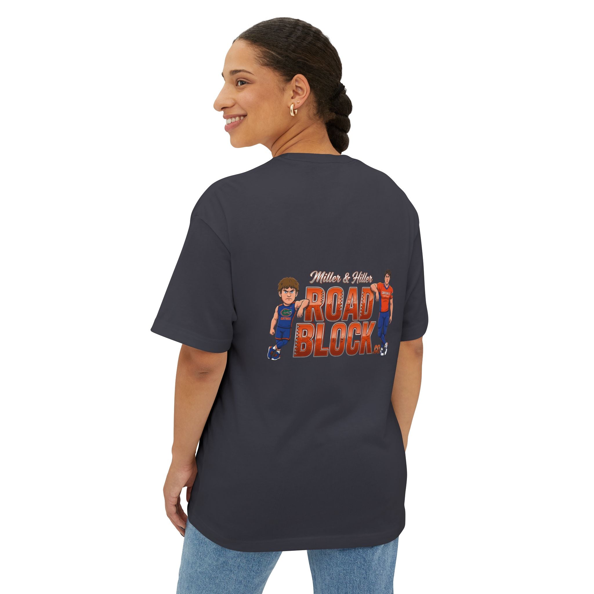 Roadblock Graphic Tee — 'Road Block' Cartoon Soccer Players Chest & Back Print