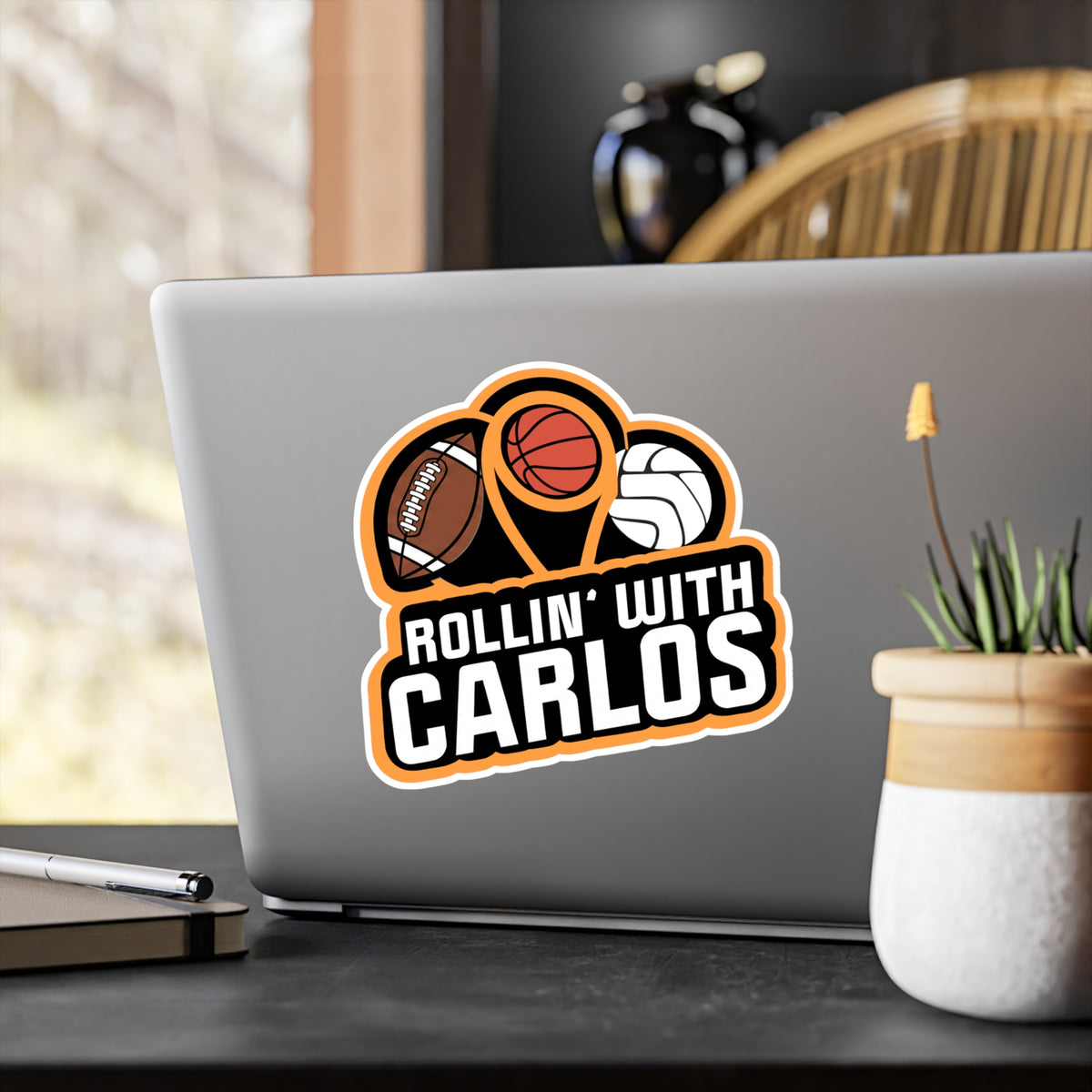 Sports Logo Vinyl Sticker — "Rollin' With Carlos" (Football, Basketball & Volleyball)
