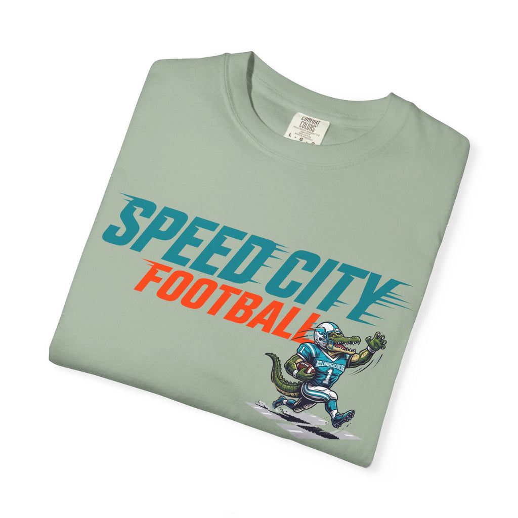 phins Speed City Football T-Shirt — Retro Mascot Football Tee