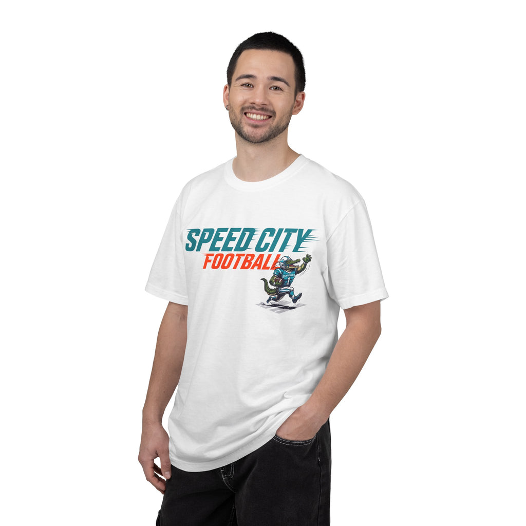 phins Speed City Football T-Shirt — Retro Mascot Football Tee