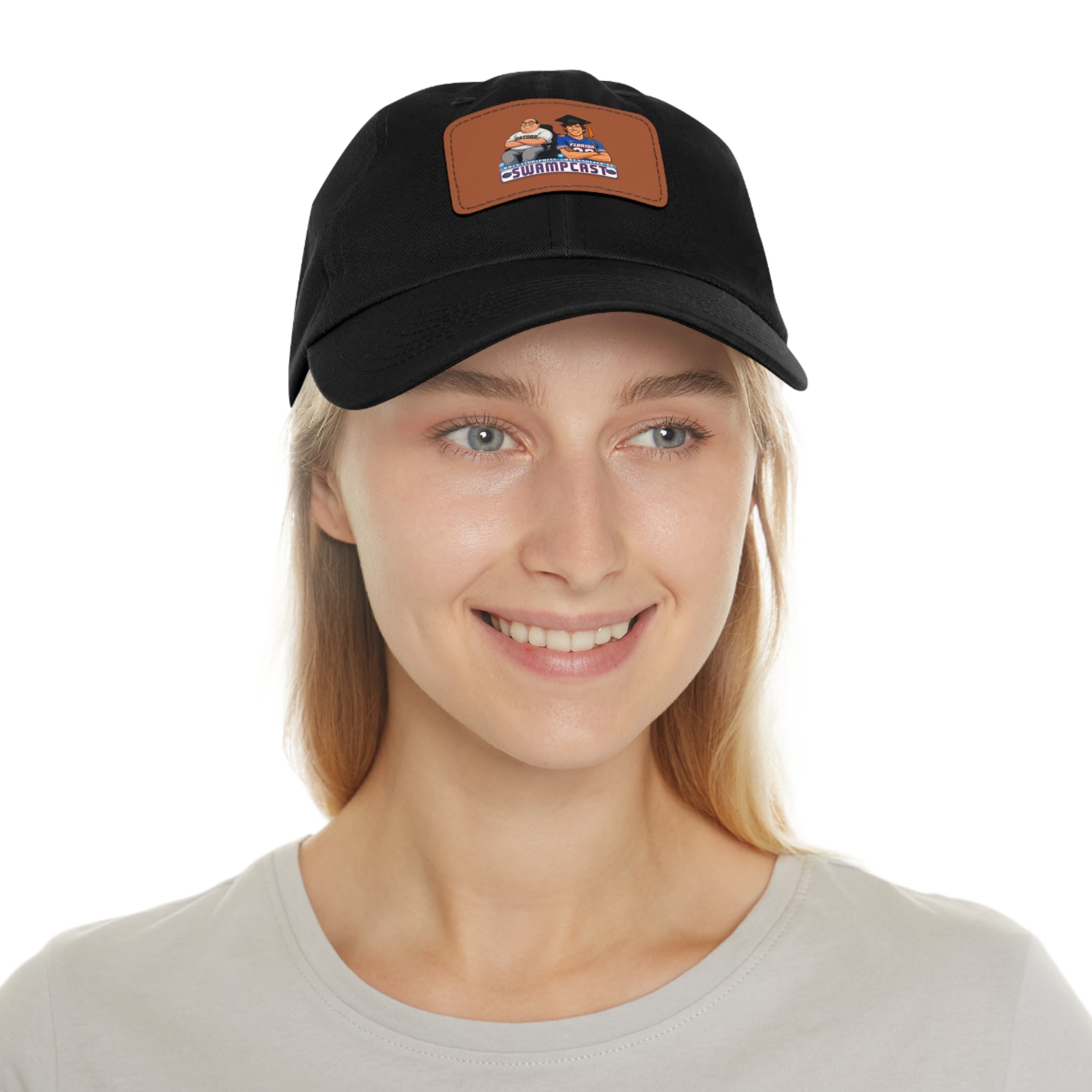 Swampcasts Leather Patch Dad Hat – Retro Sports Podcast Logo Cap