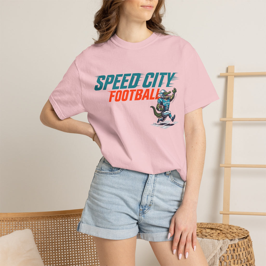 phins Speed City Football T-Shirt — Retro Mascot Football Tee
