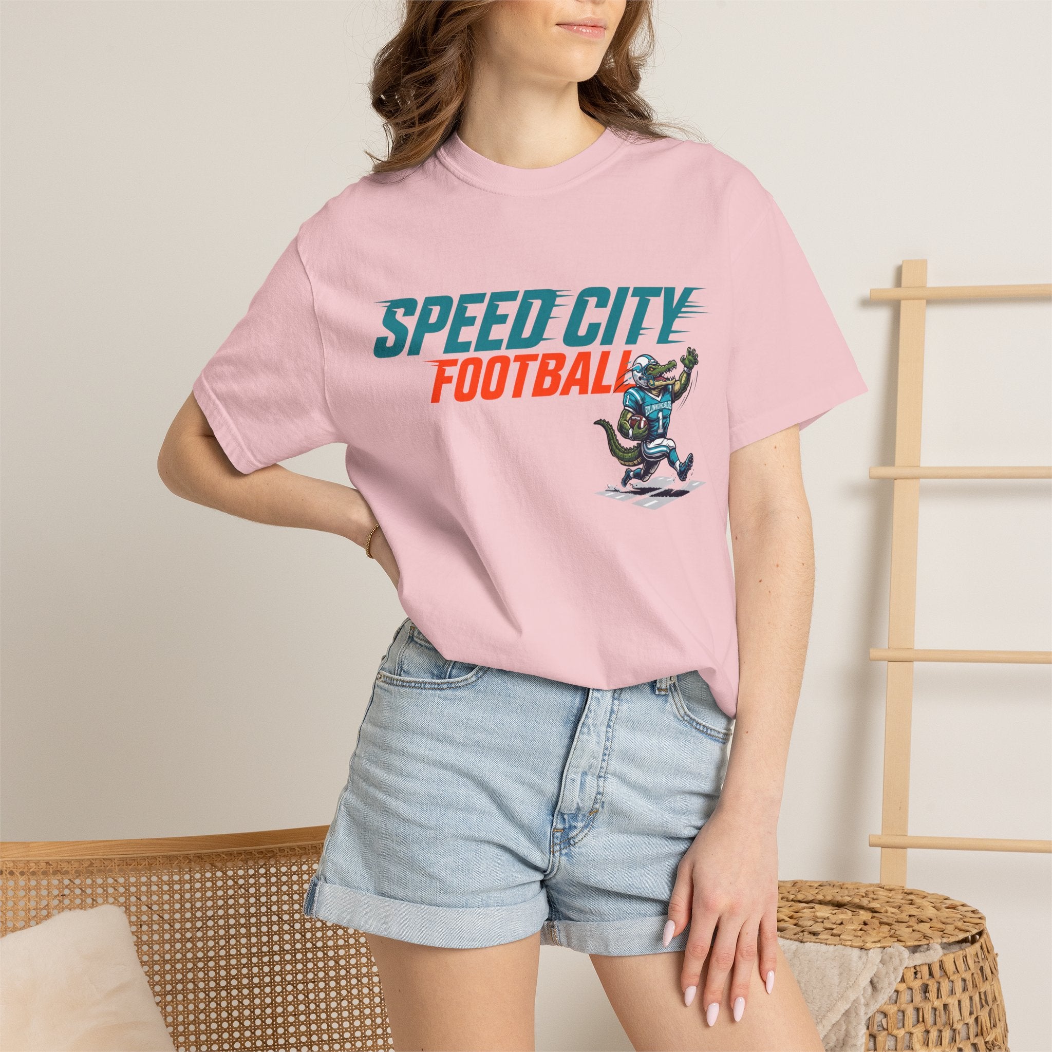 phins Speed City Football T-Shirt — Retro Mascot Football Tee