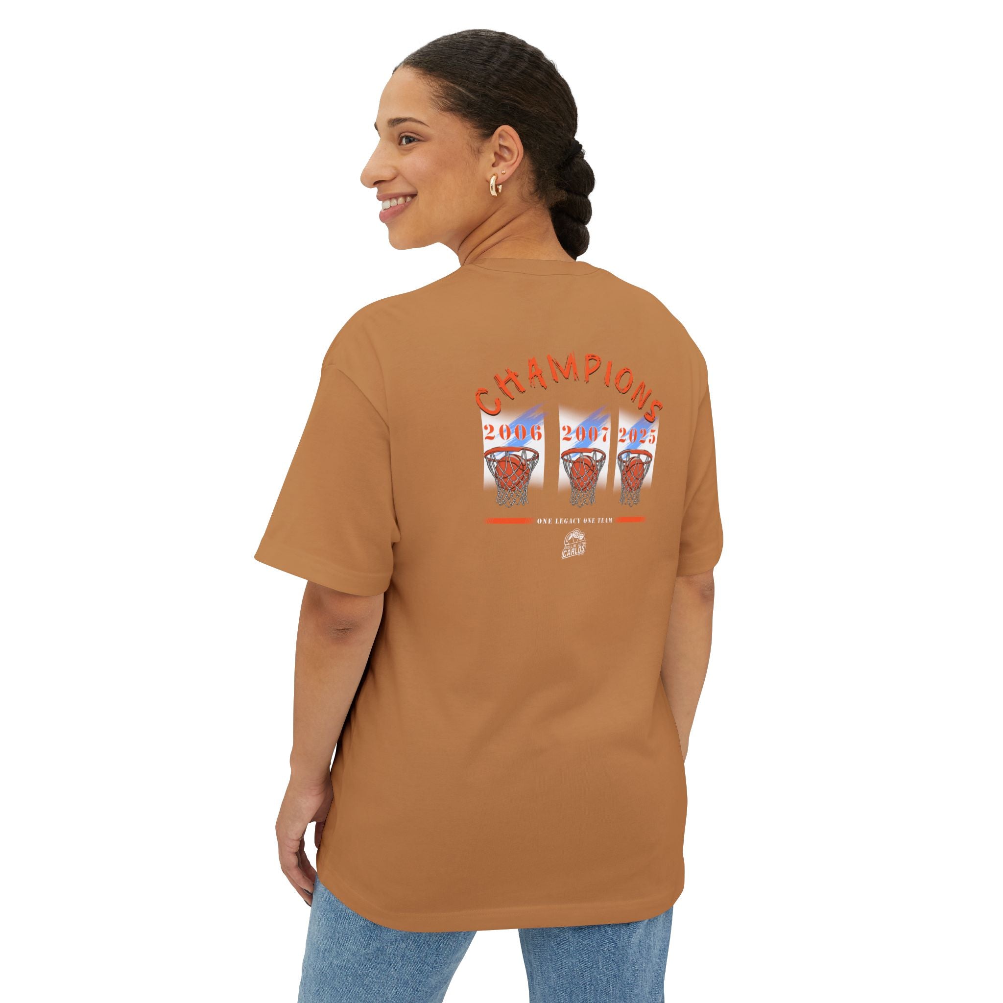 Champions Retro Basketball Tee — 'Champions' Back Graphic, Mini Front Logo