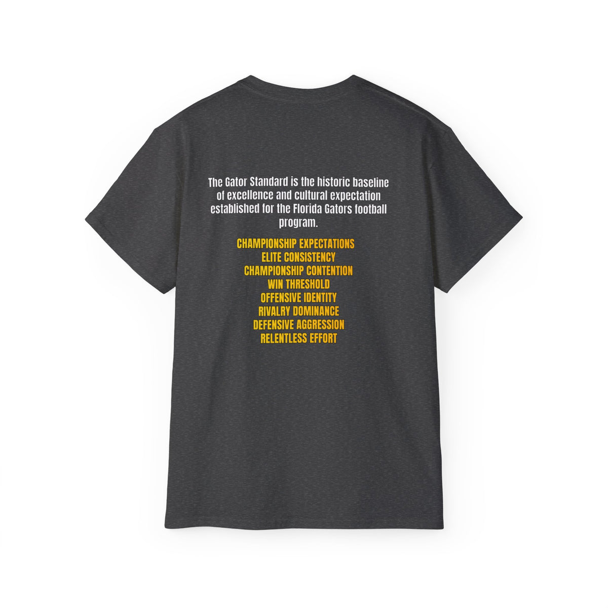 Unisex Gator Standard Shirt White and Yellow Letters on back