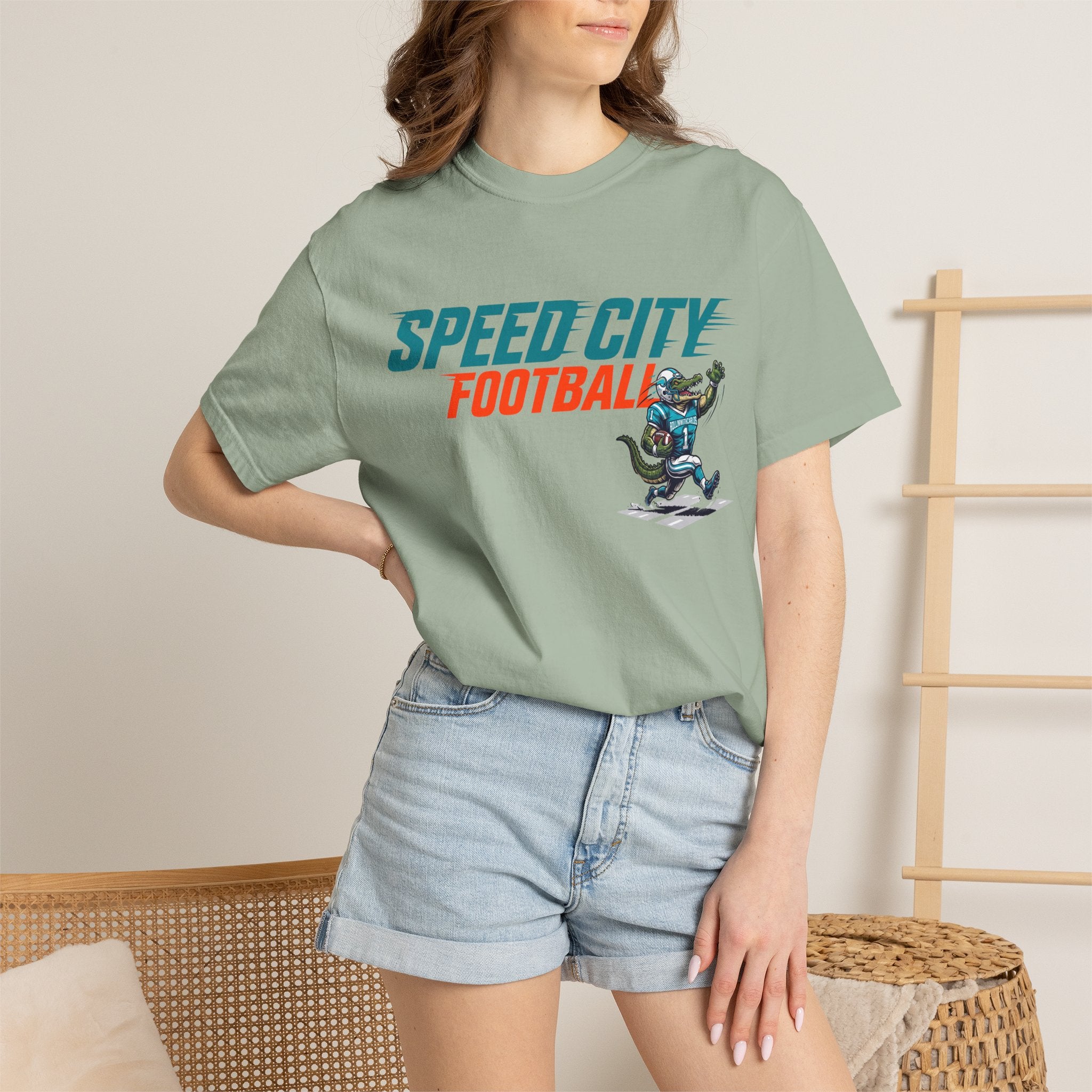 phins Speed City Football T-Shirt — Retro Mascot Football Tee