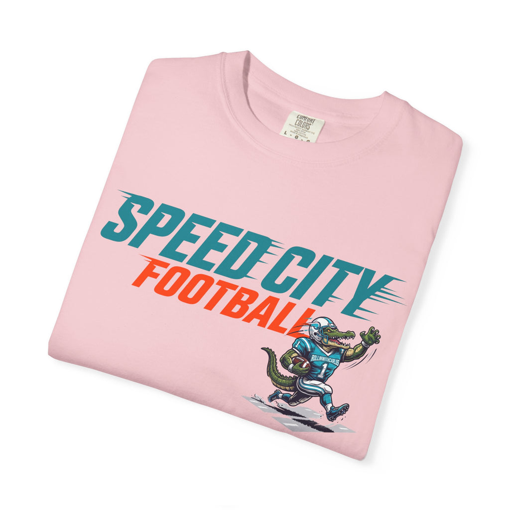 phins Speed City Football T-Shirt — Retro Mascot Football Tee