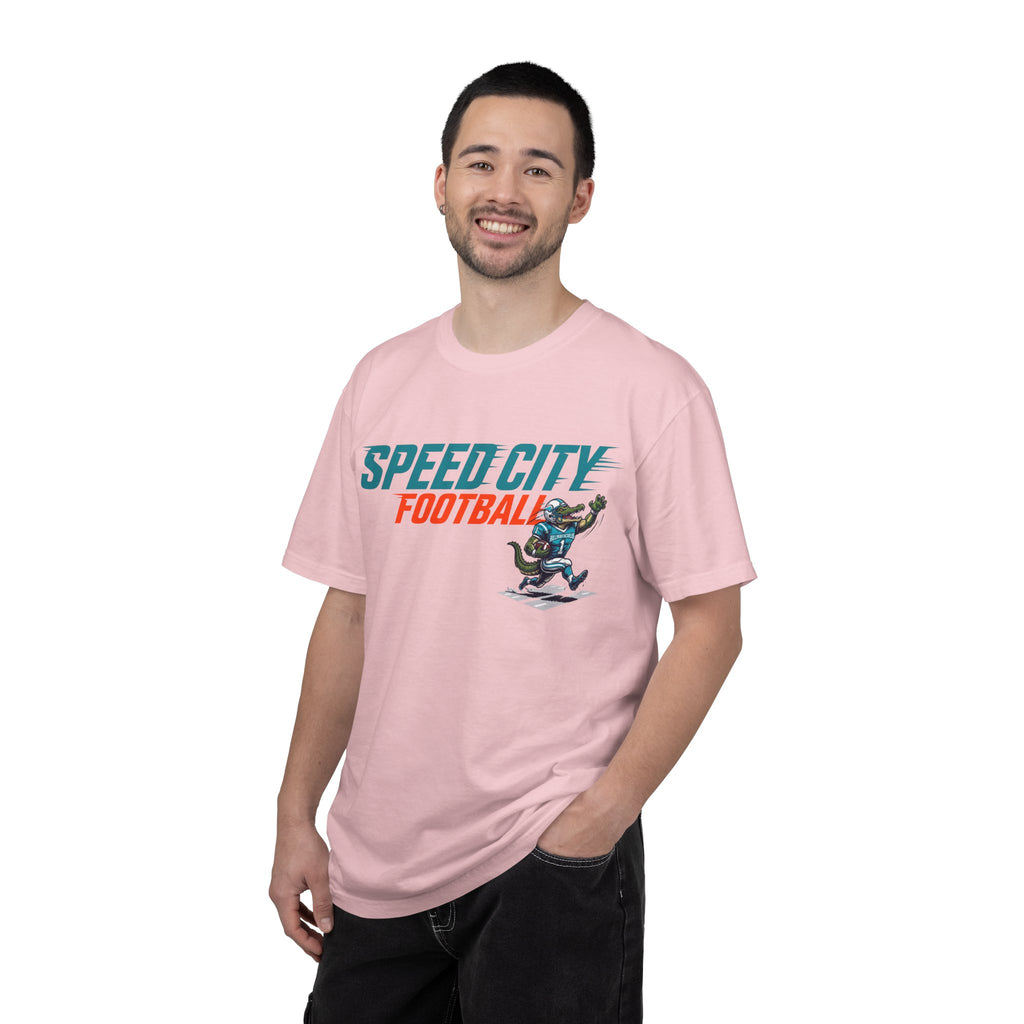 phins Speed City Football T-Shirt — Retro Mascot Football Tee