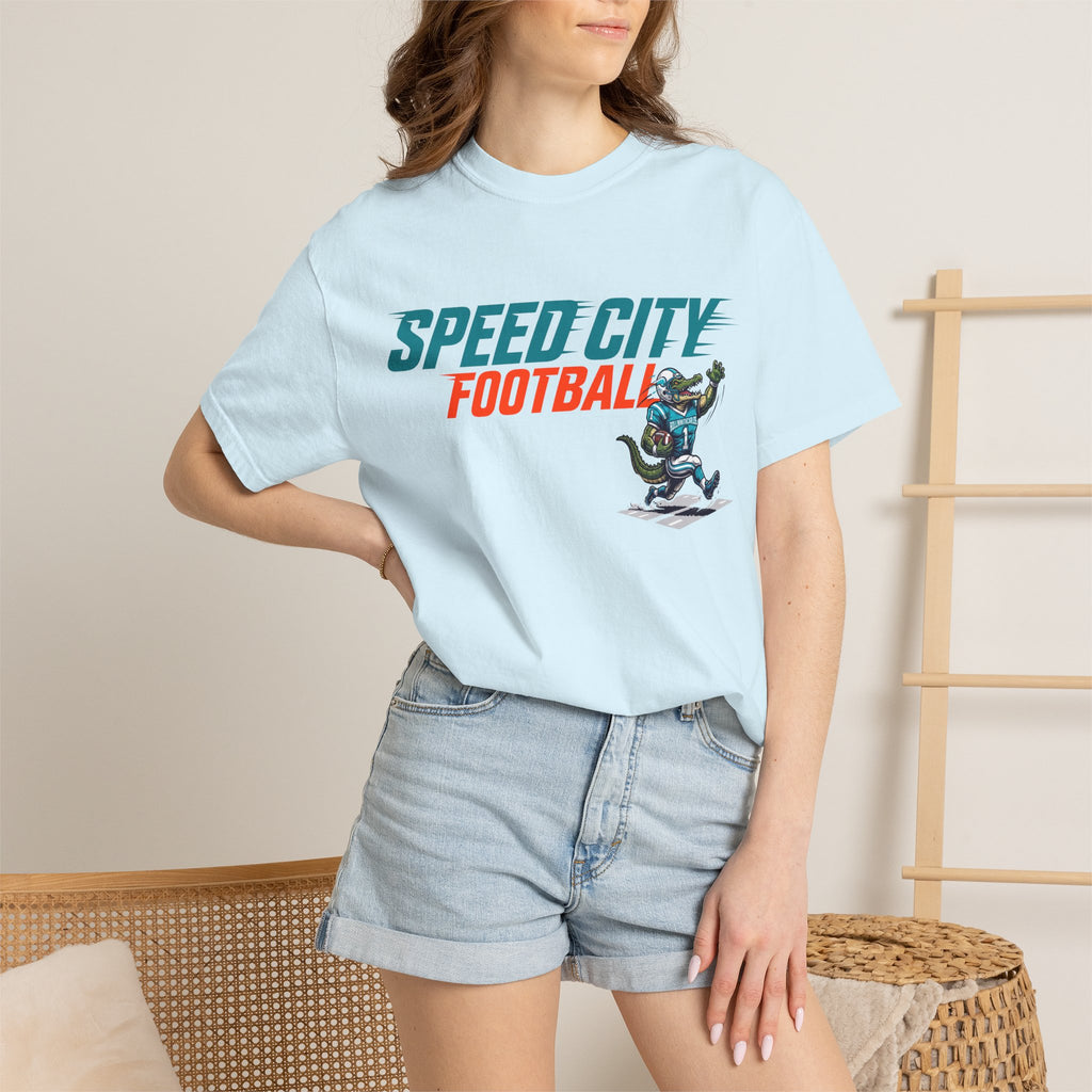 phins Speed City Football T-Shirt — Retro Mascot Football Tee