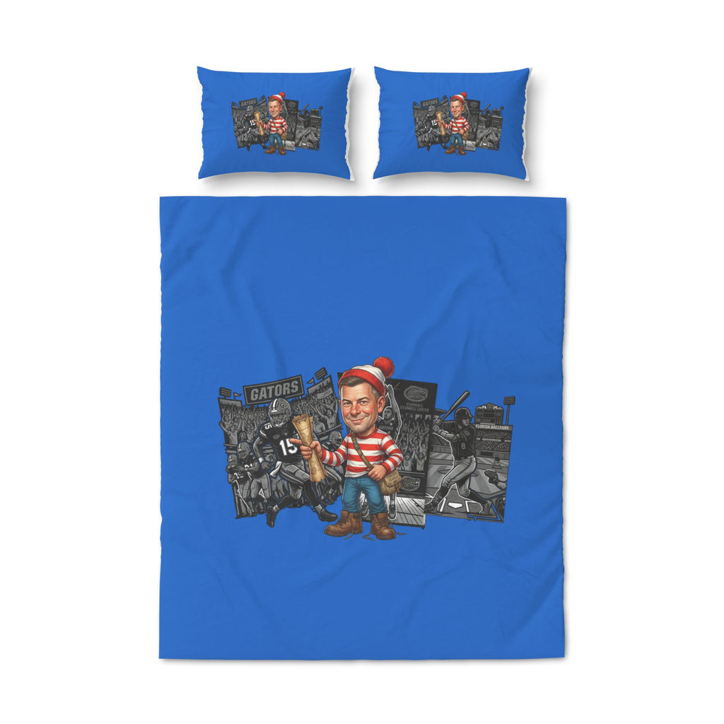 Novelty Duvet Cover Set — Cartoon “Where’s” Character on Blue Background (3-Piece)