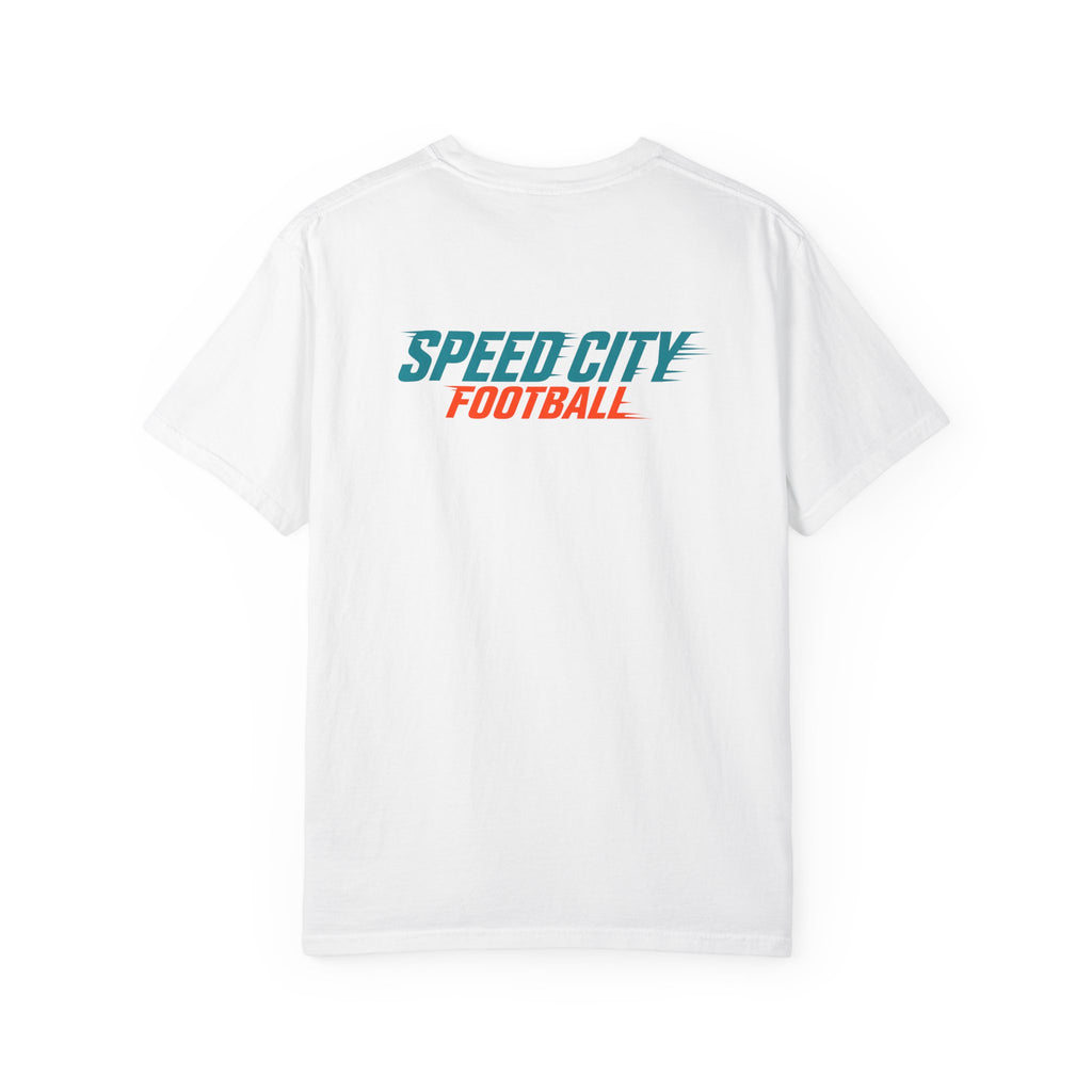 phins Speed City Football T-Shirt — Retro Mascot Football Tee