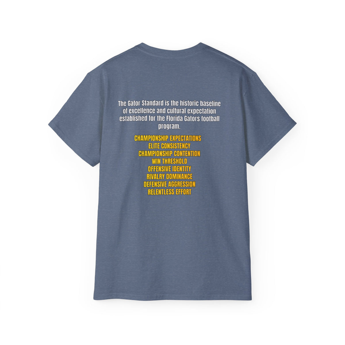 Unisex Gator Standard Shirt White and Yellow Letters on back