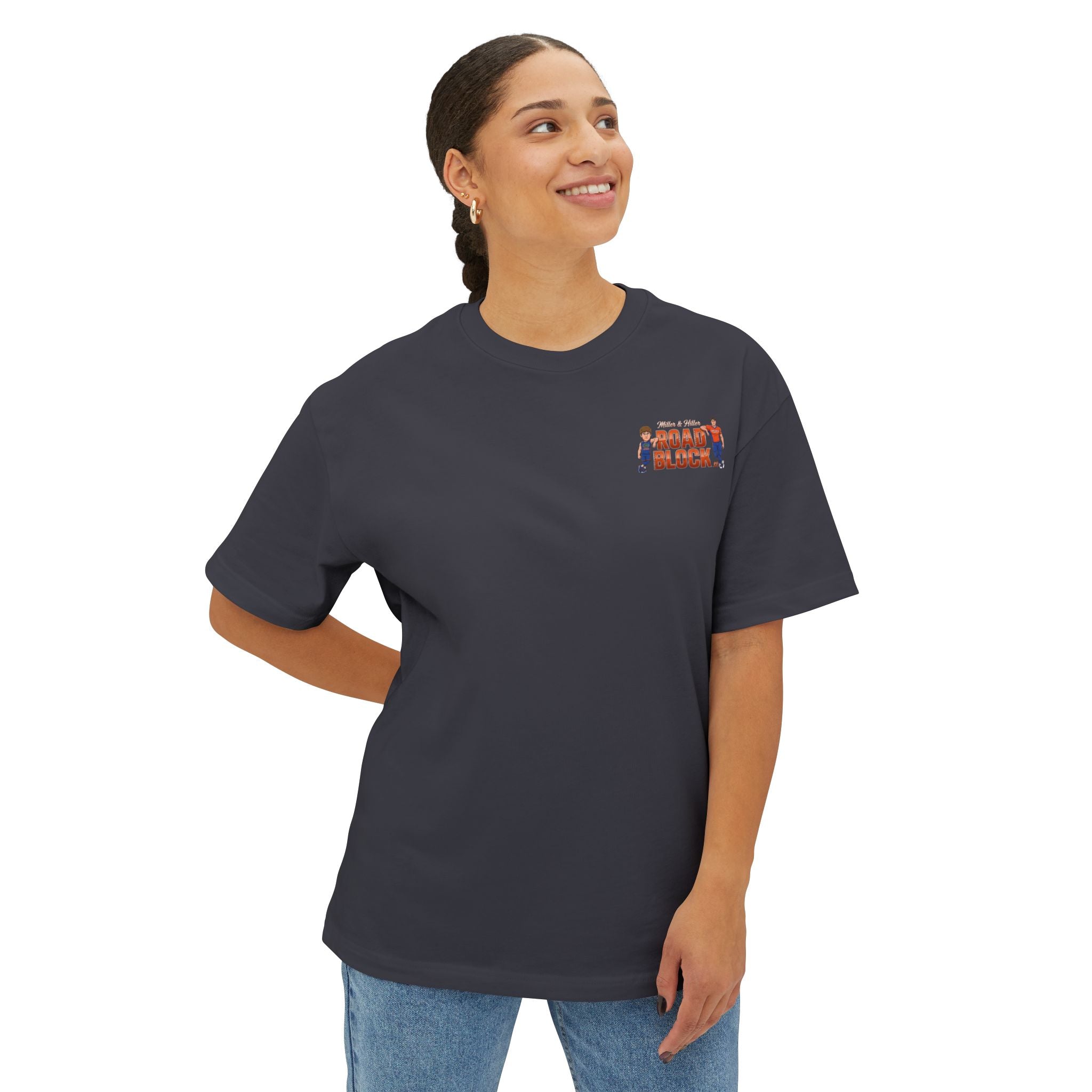 Roadblock Graphic Tee — 'Road Block' Cartoon Soccer Players Chest & Back Print