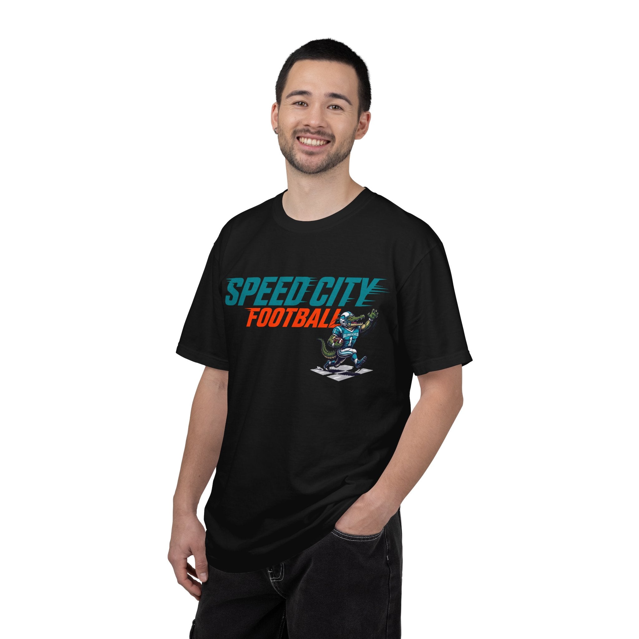 phins Speed City Football T-Shirt — Retro Mascot Football Tee