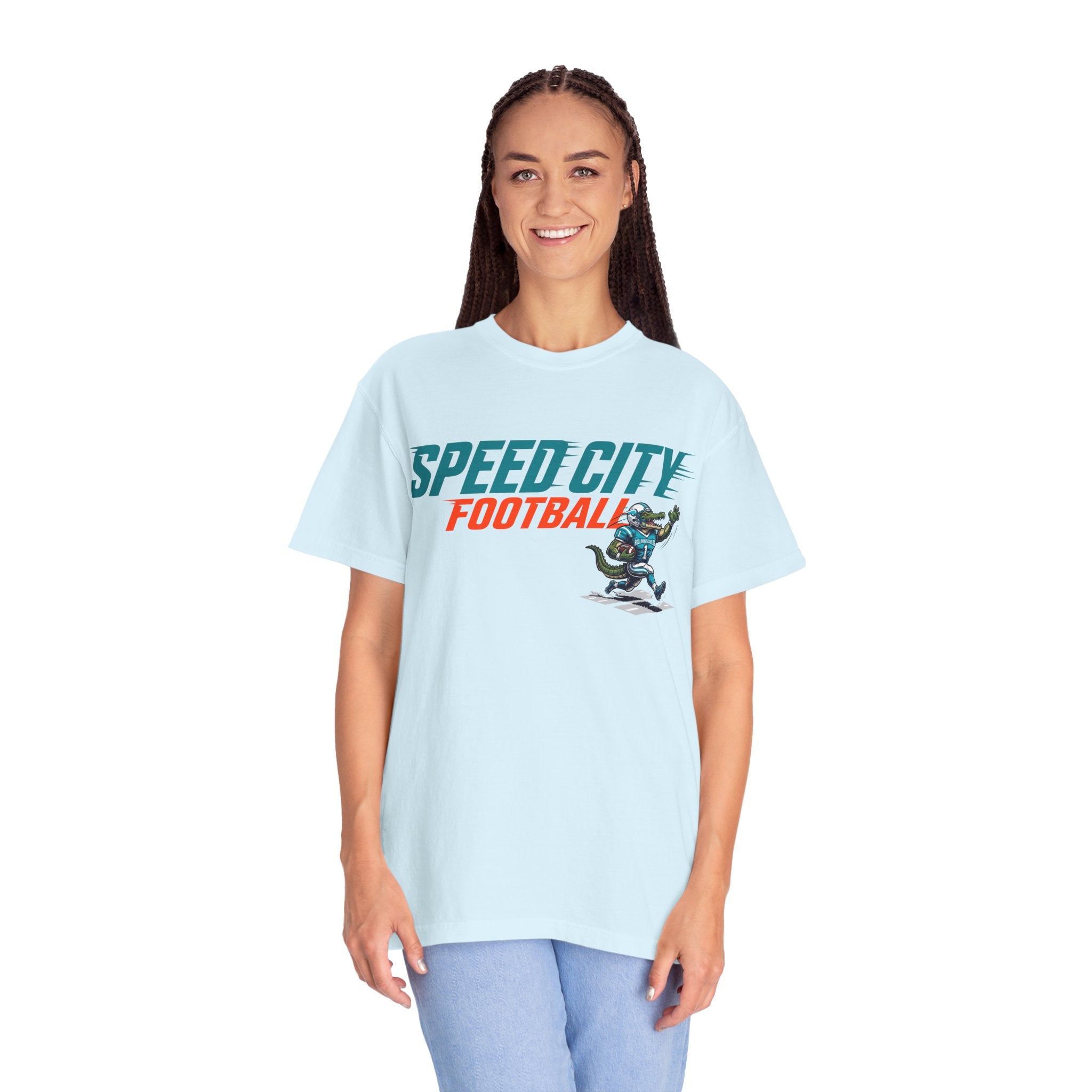 phins Speed City Football T-Shirt — Retro Mascot Football Tee