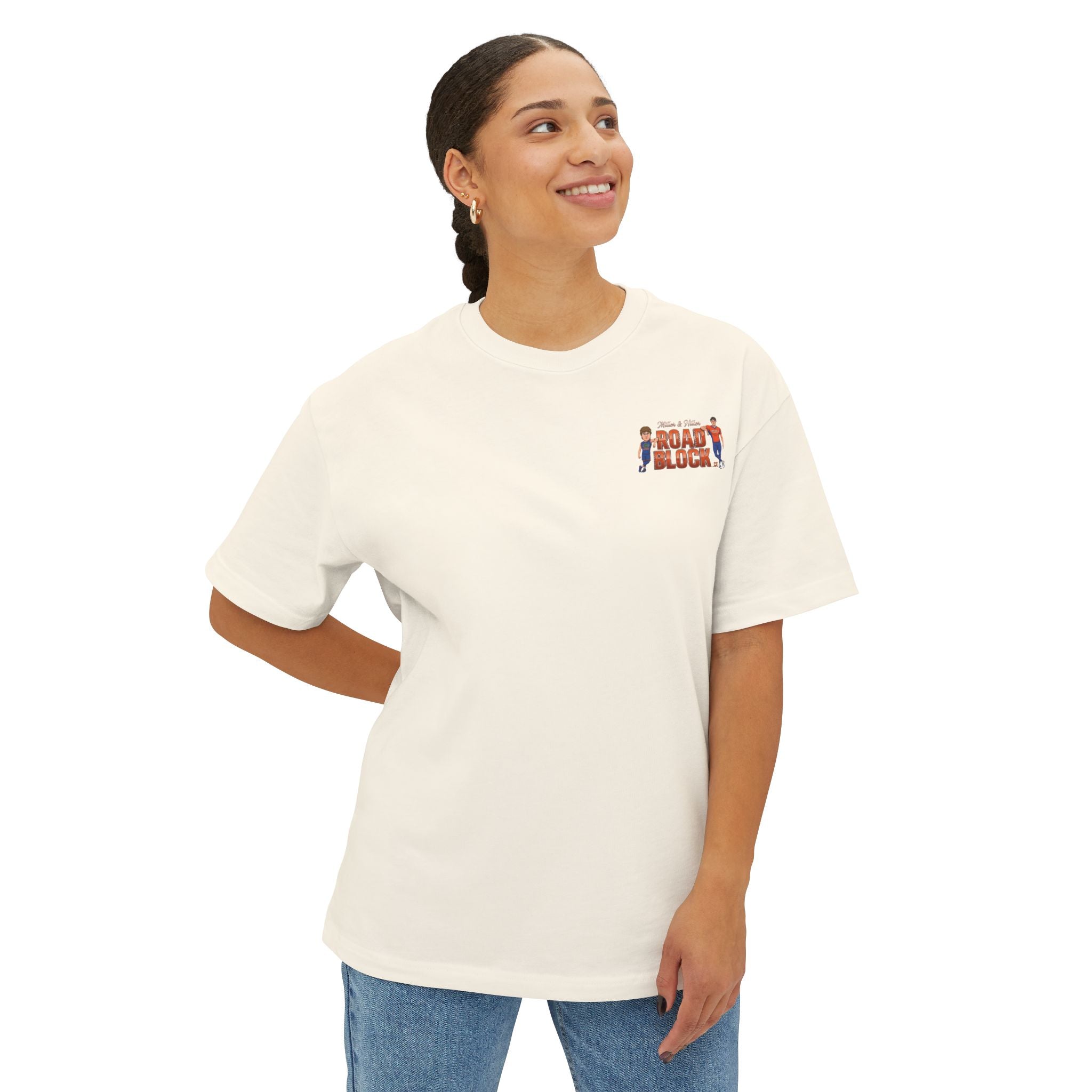 Roadblock Graphic Tee — 'Road Block' Cartoon Soccer Players Chest & Back Print