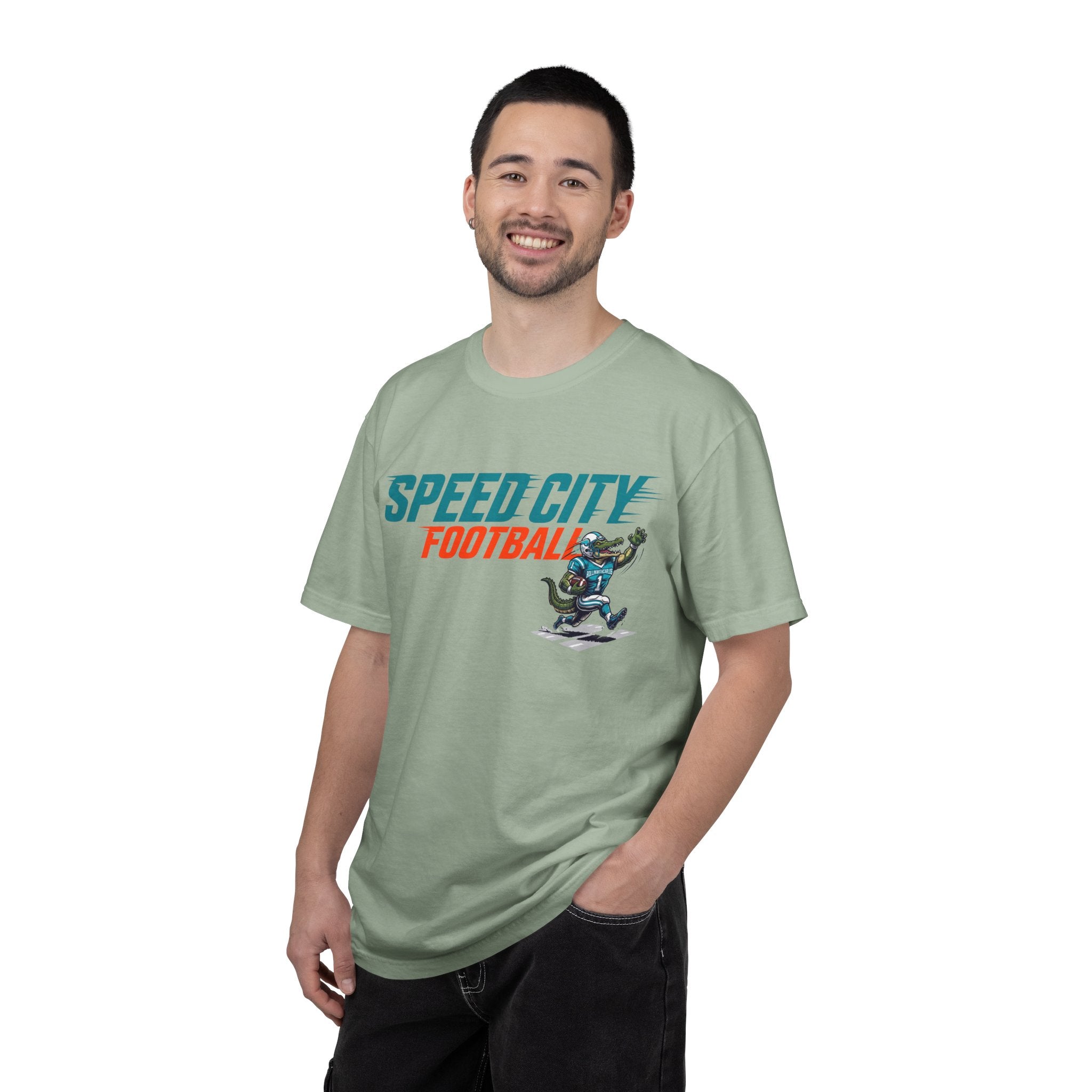phins Speed City Football T-Shirt — Retro Mascot Football Tee