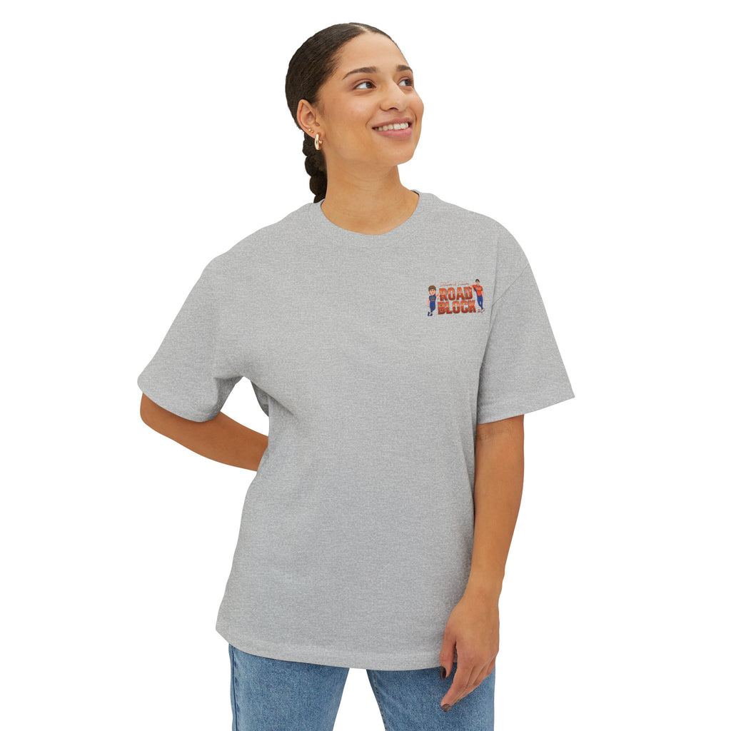 Roadblock Graphic Tee — 'Road Block' Cartoon Soccer Players Chest & Back Print