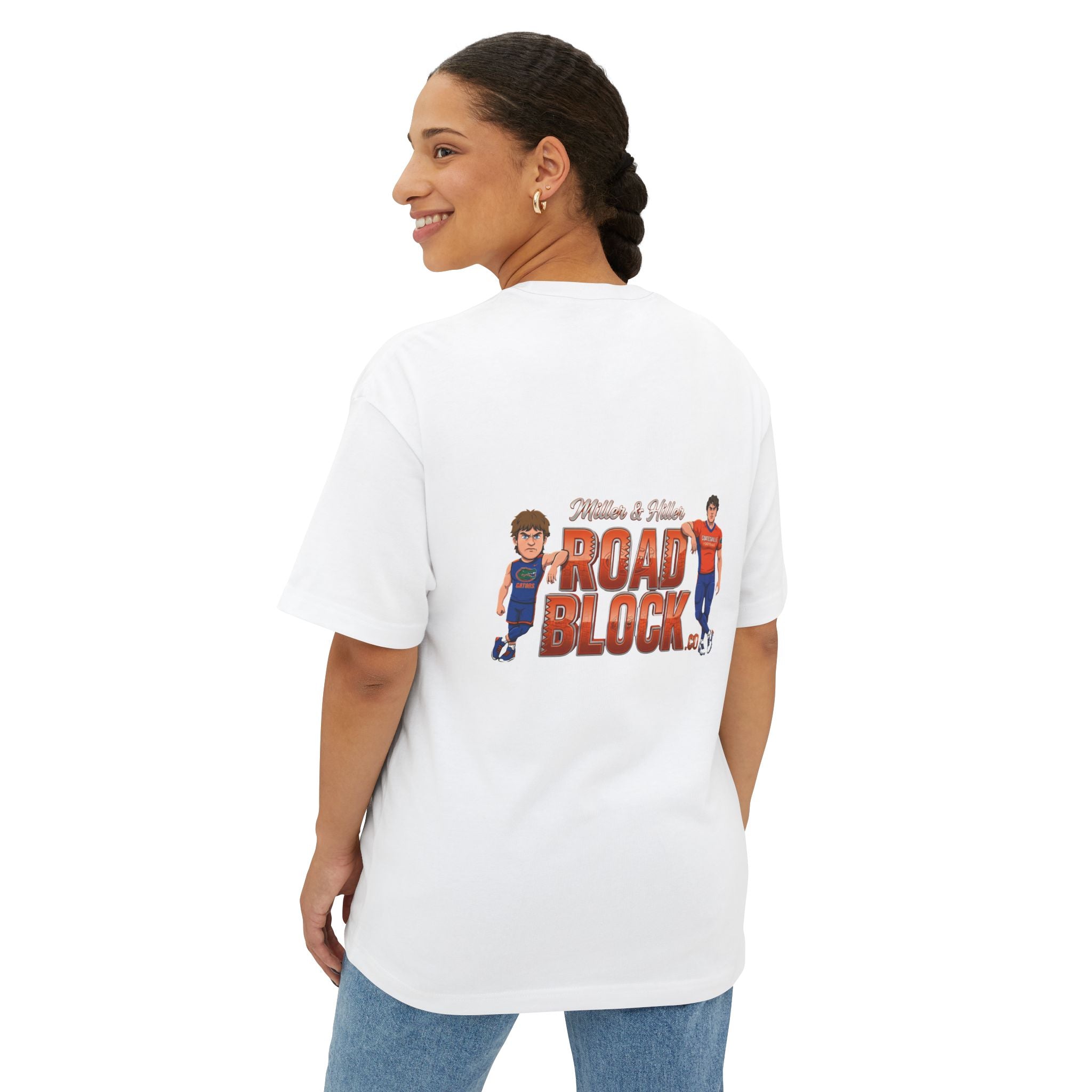Roadblock Graphic Tee — 'Road Block' Cartoon Soccer Players Chest & Back Print