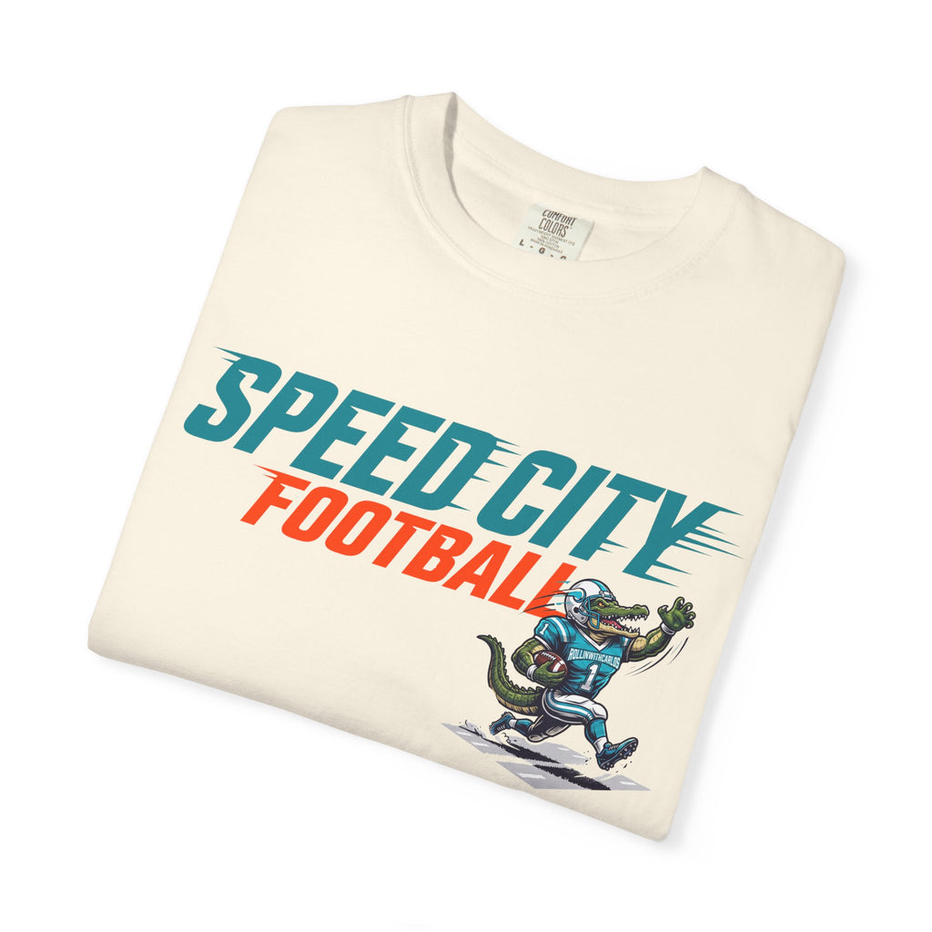phins Speed City Football T-Shirt — Retro Mascot Football Tee