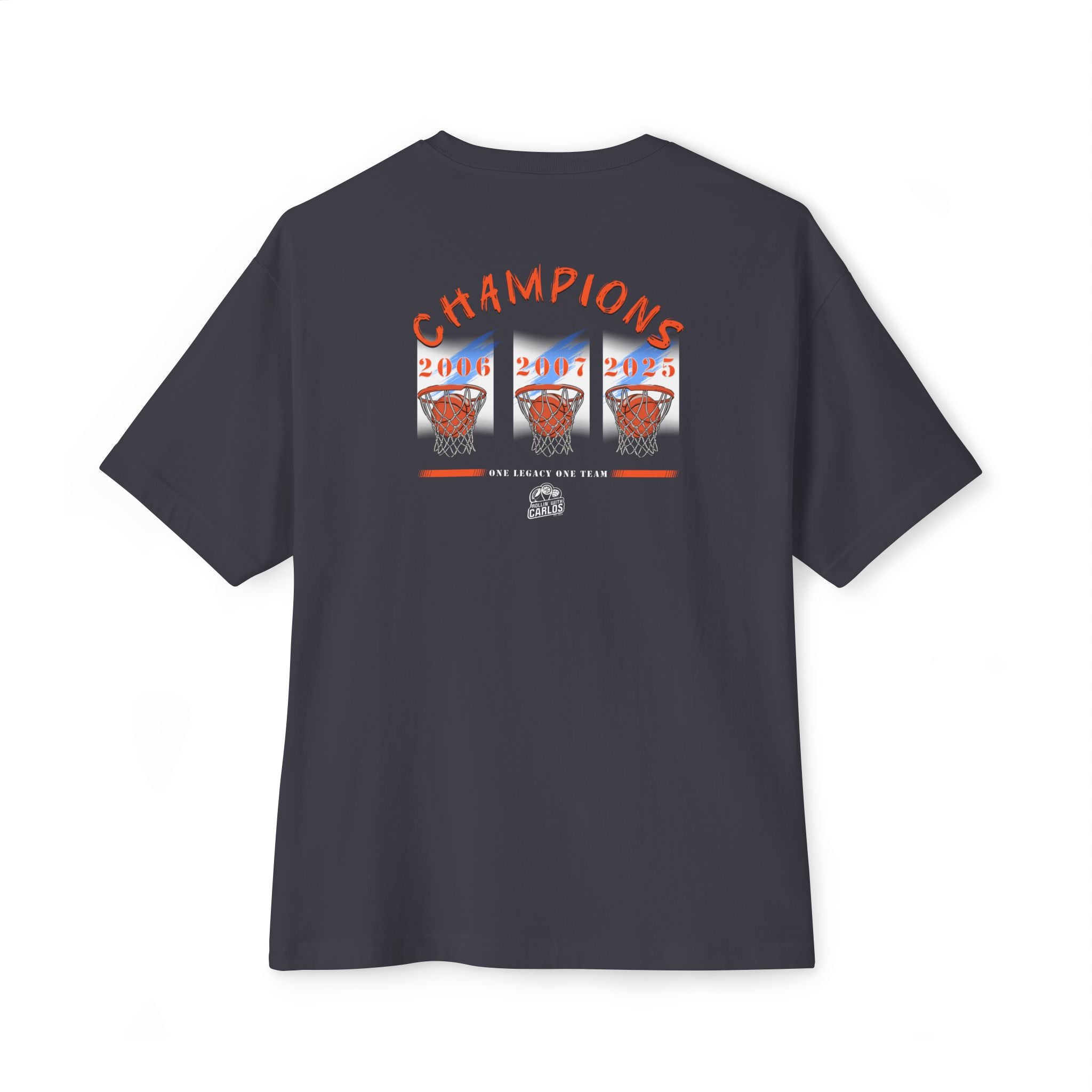 Champions Retro Basketball Tee — 'Champions' Back Graphic, Mini Front Logo