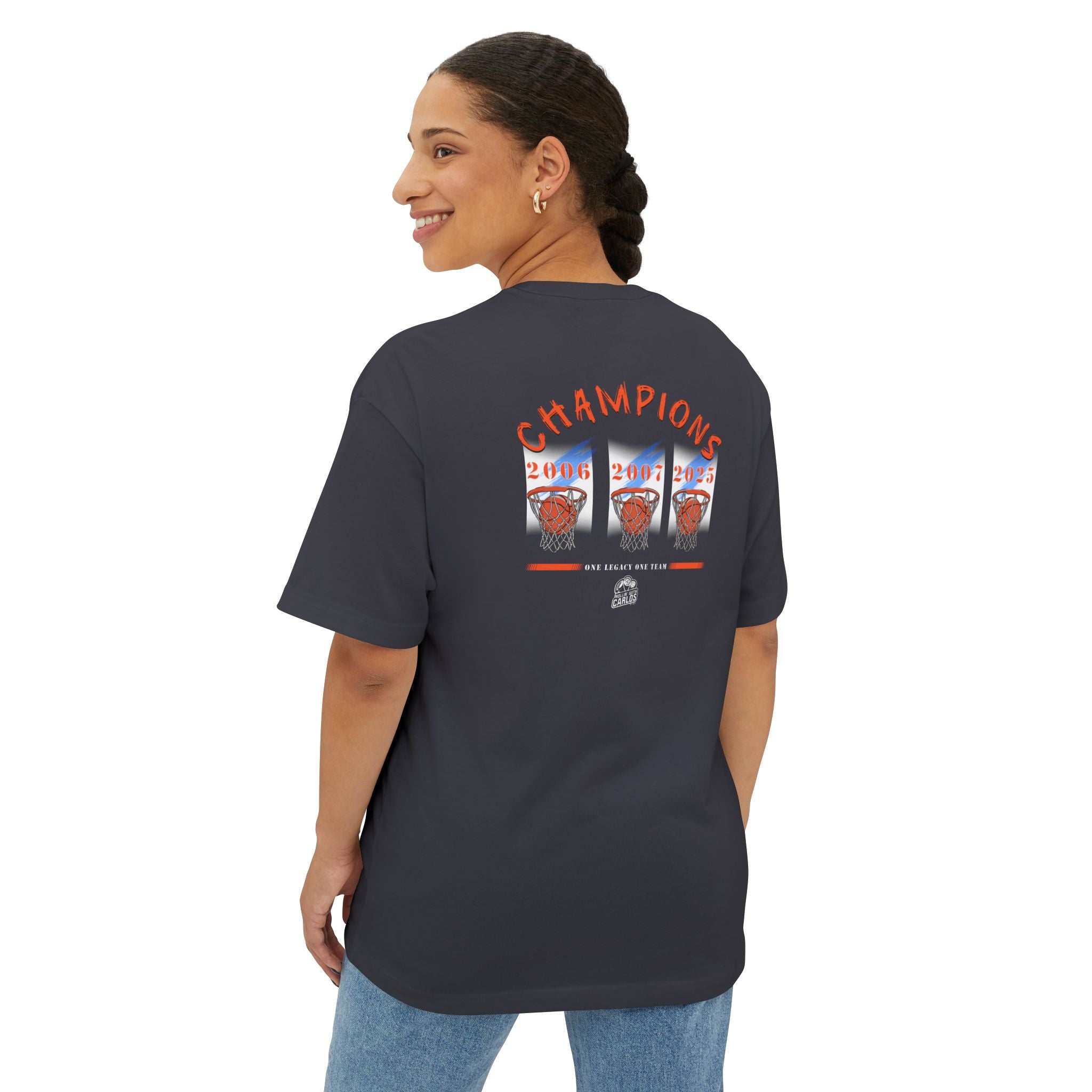 Champions Retro Basketball Tee — 'Champions' Back Graphic, Mini Front Logo