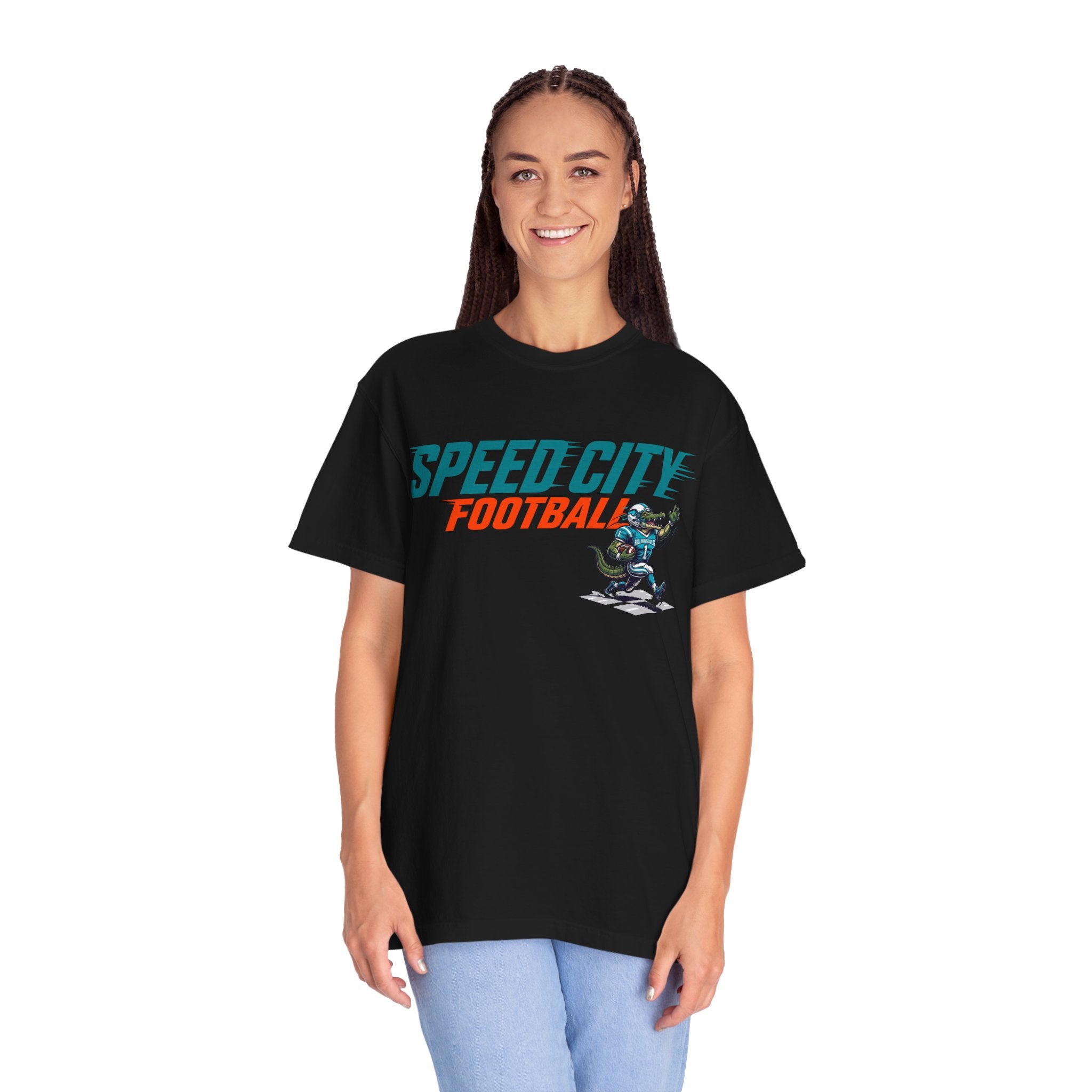 phins Speed City Football T-Shirt — Retro Mascot Football Tee