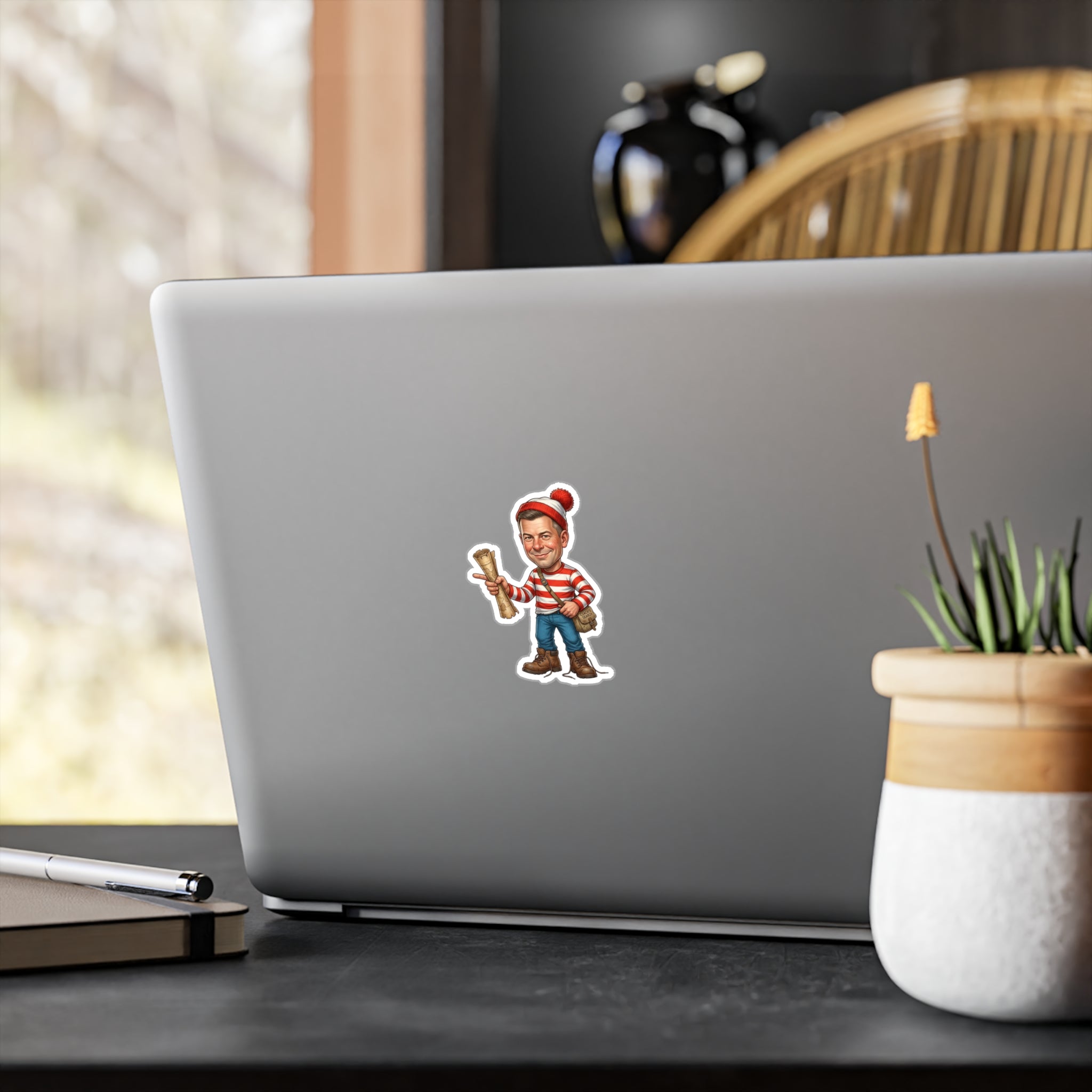 Kiss-Cut Vinyl Decal — Vintage Striped Elf Character Sticker