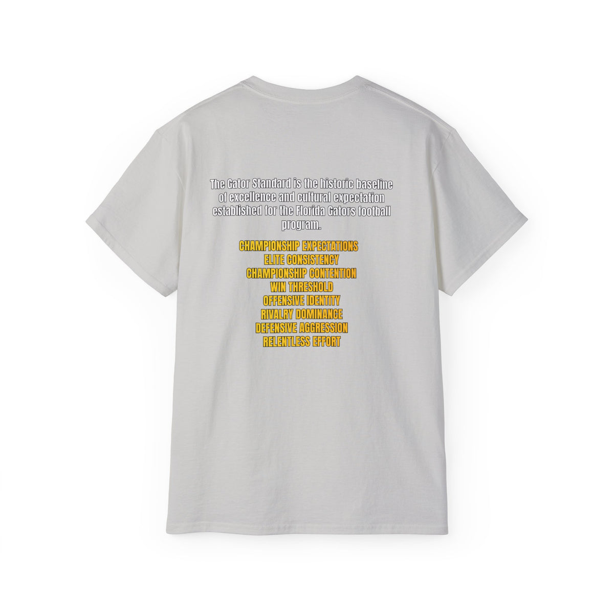 Unisex Gator Standard Shirt White and Yellow Letters on back