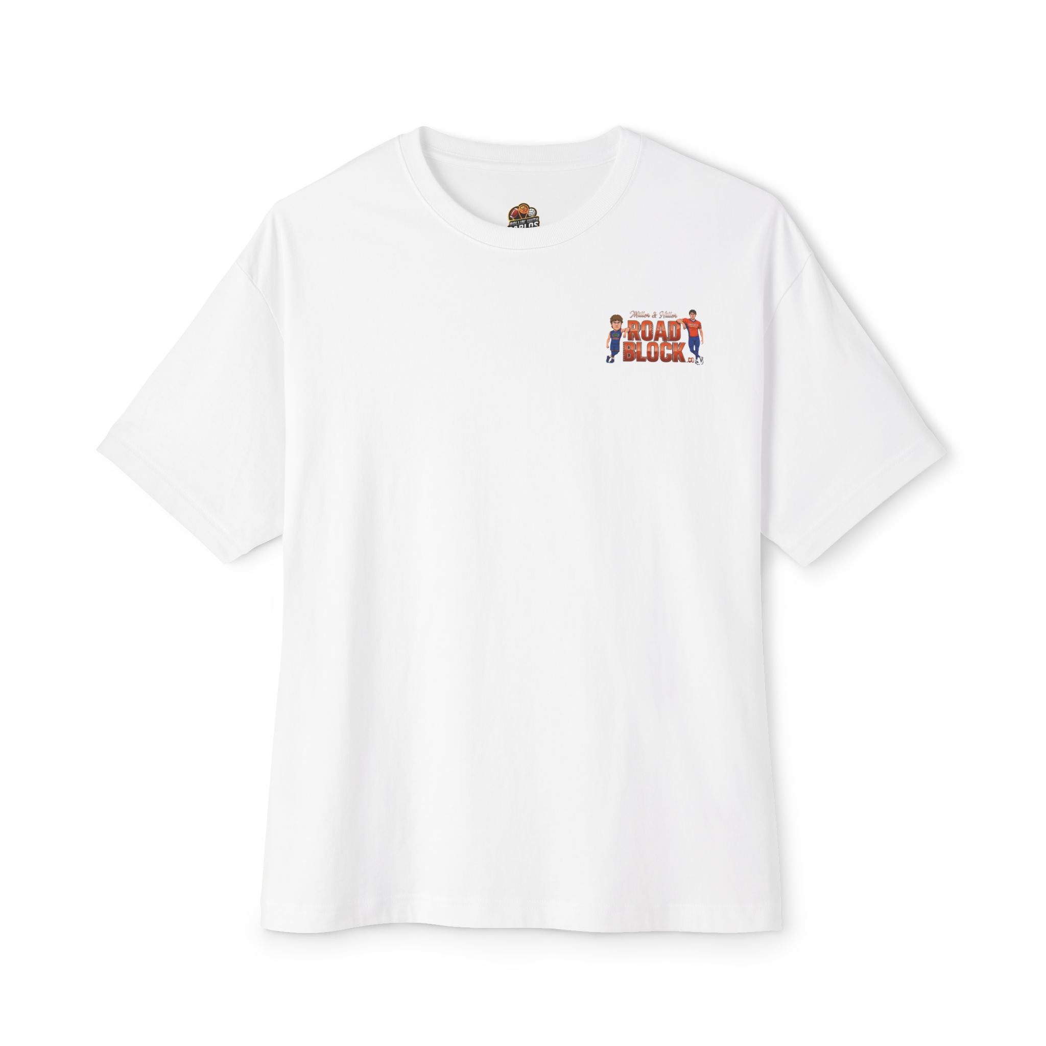 Roadblock Graphic Tee — 'Road Block' Cartoon Soccer Players Chest & Back Print