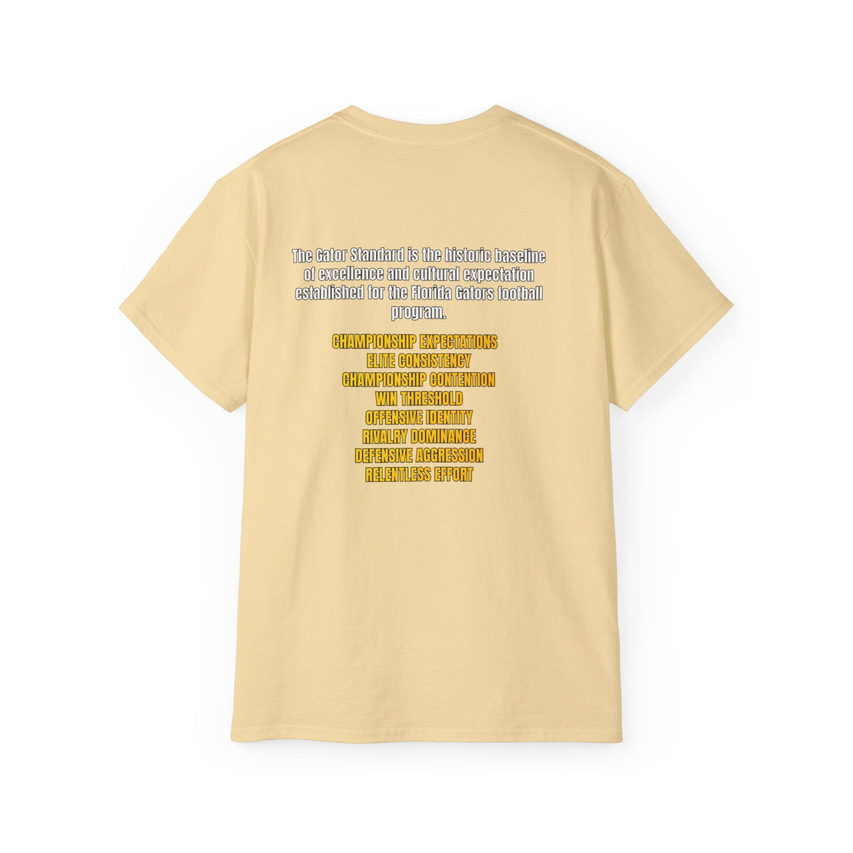 Unisex Gator Standard Shirt White and Yellow Letters on back