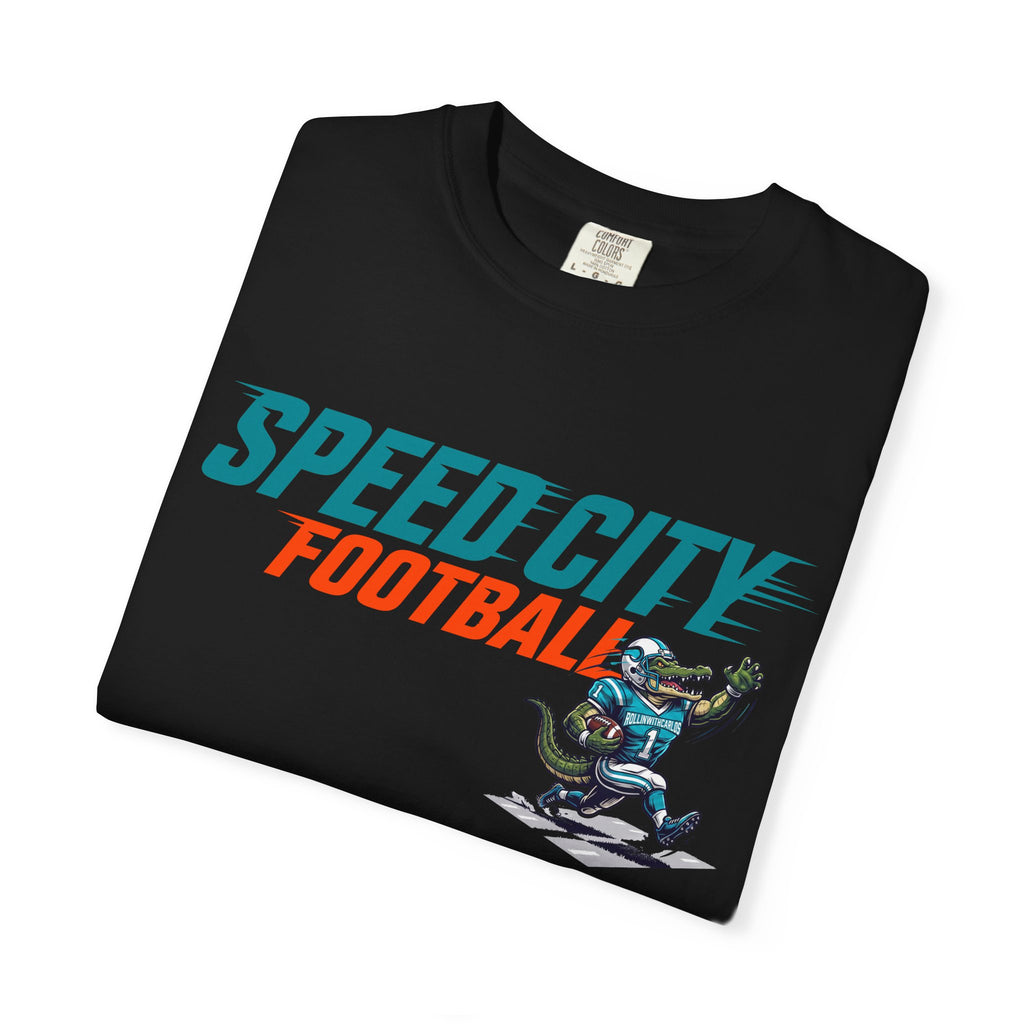 phins Speed City Football T-Shirt — Retro Mascot Football Tee