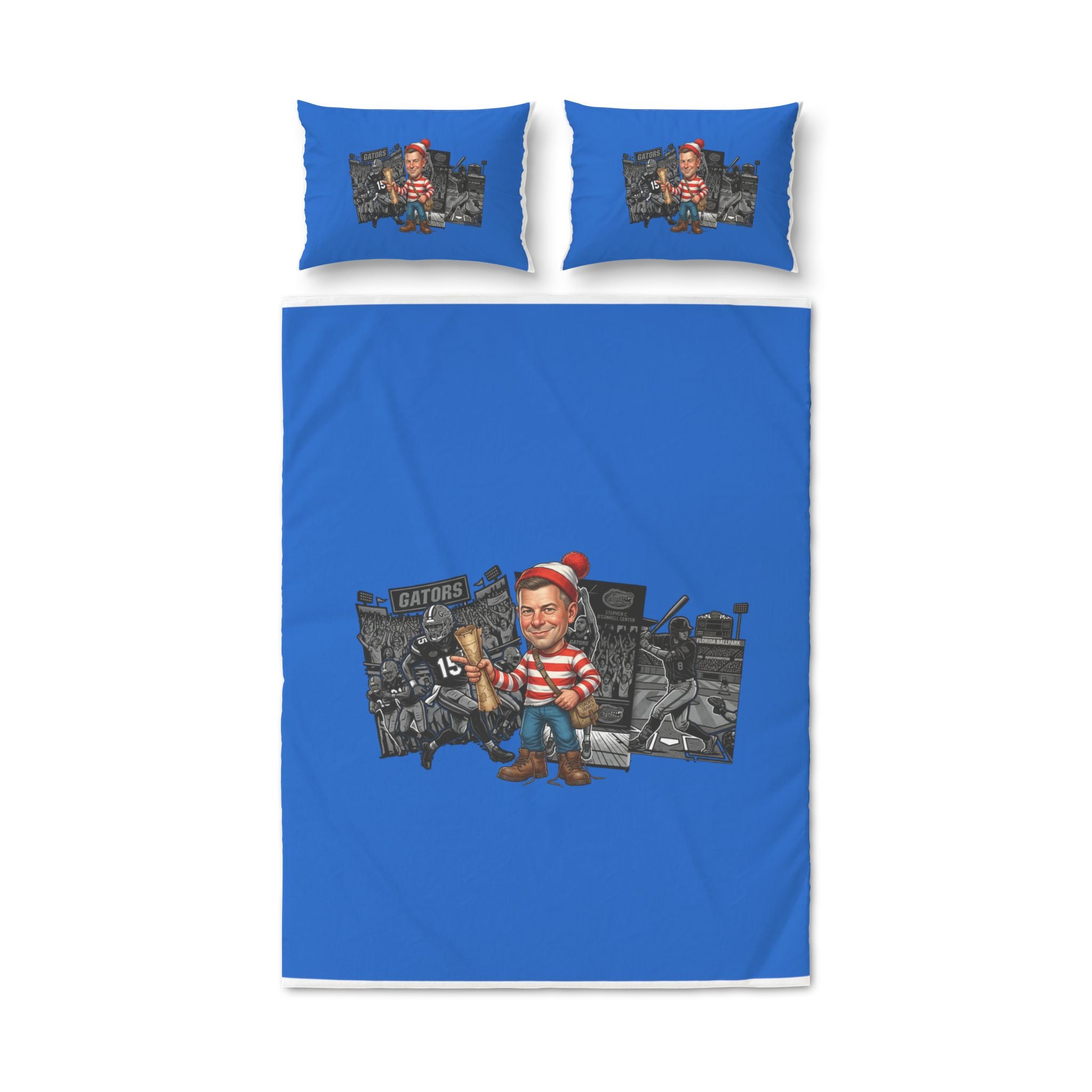 Novelty Duvet Cover Set — Cartoon “Where’s” Character on Blue Background (3-Piece)
