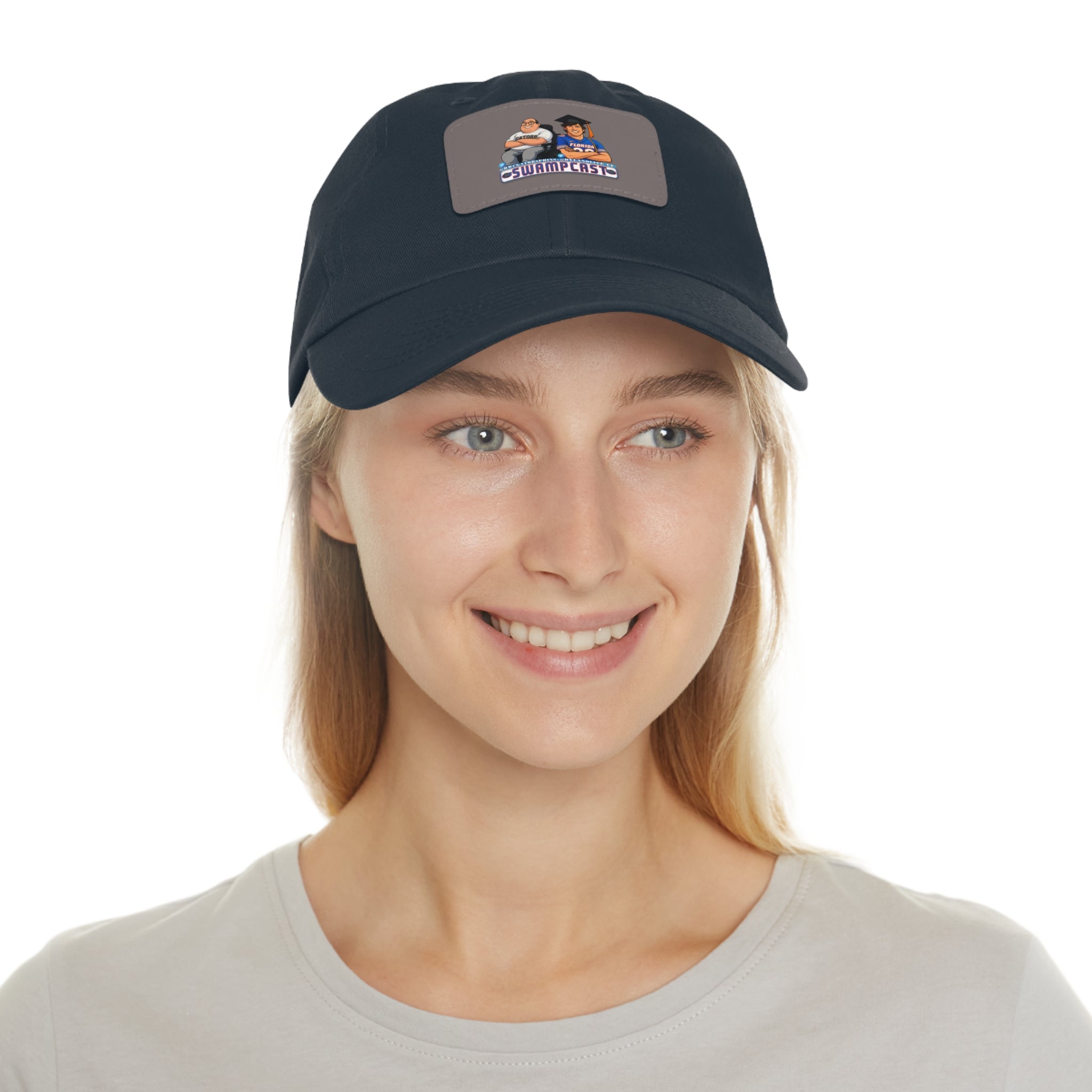 Swampcasts Leather Patch Dad Hat – Retro Sports Podcast Logo Cap