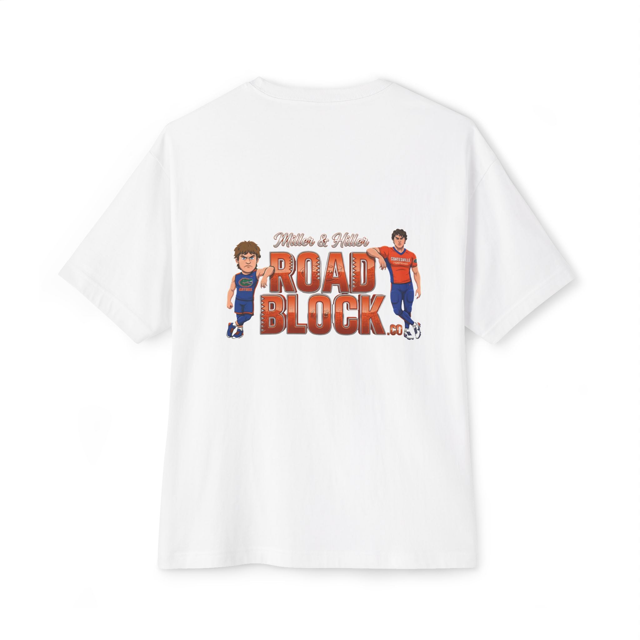 Roadblock Graphic Tee — 'Road Block' Cartoon Soccer Players Chest & Back Print