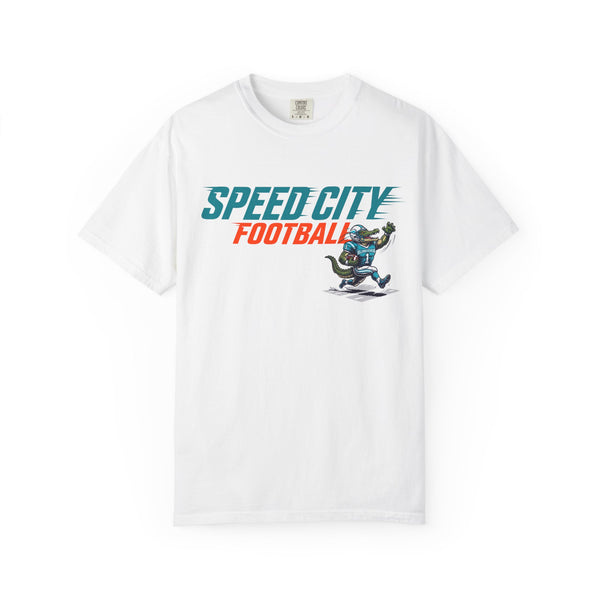 phins Speed City Football T-Shirt — Retro Mascot Football Tee