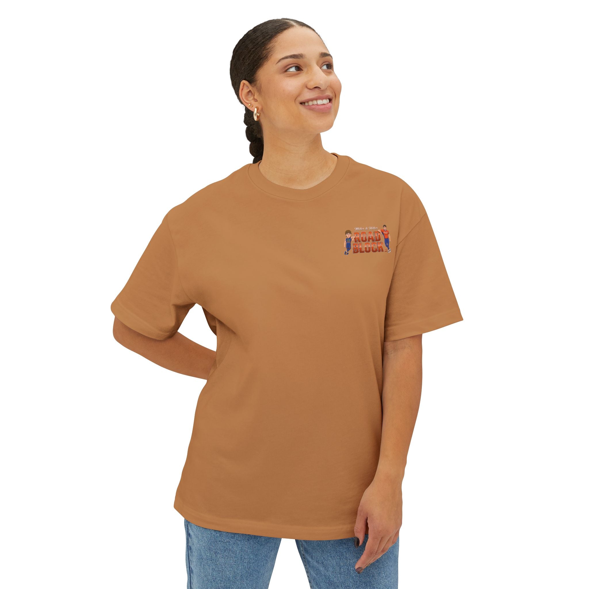 Roadblock Graphic Tee — 'Road Block' Cartoon Soccer Players Chest & Back Print