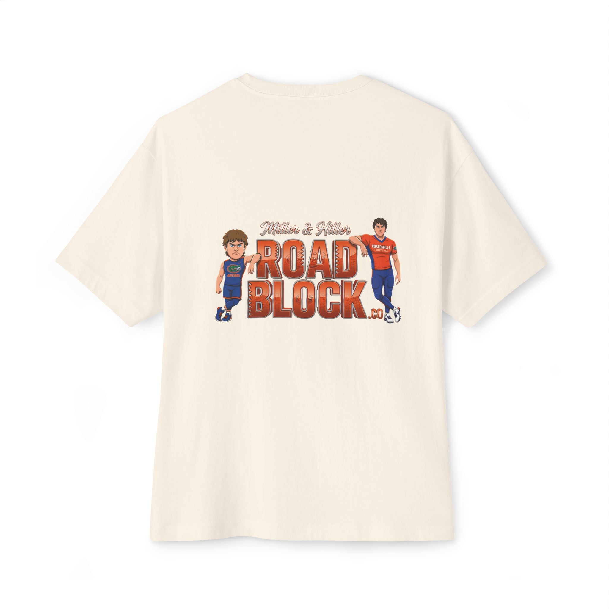 Roadblock Graphic Tee — 'Road Block' Cartoon Soccer Players Chest & Back Print