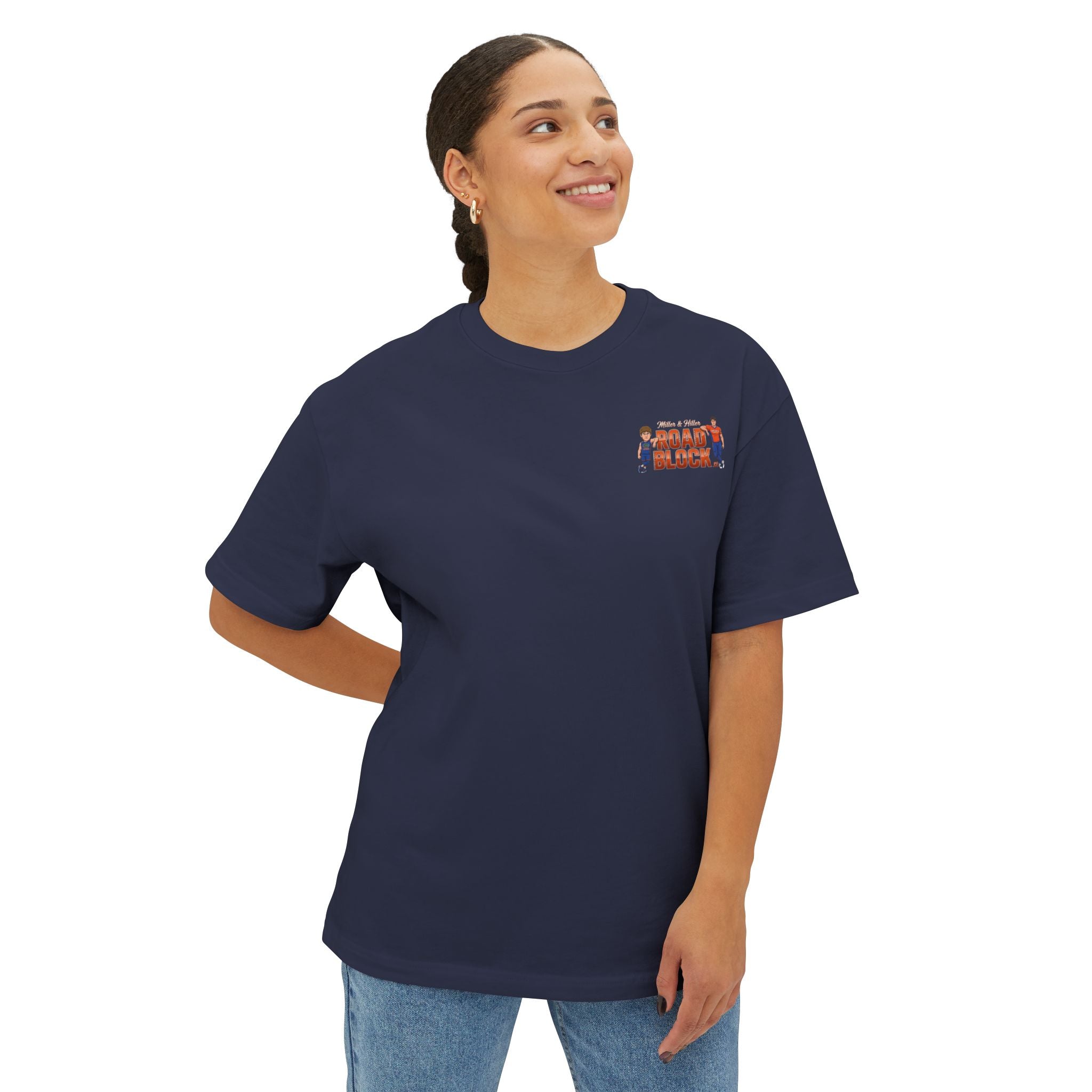 Roadblock Graphic Tee — 'Road Block' Cartoon Soccer Players Chest & Back Print