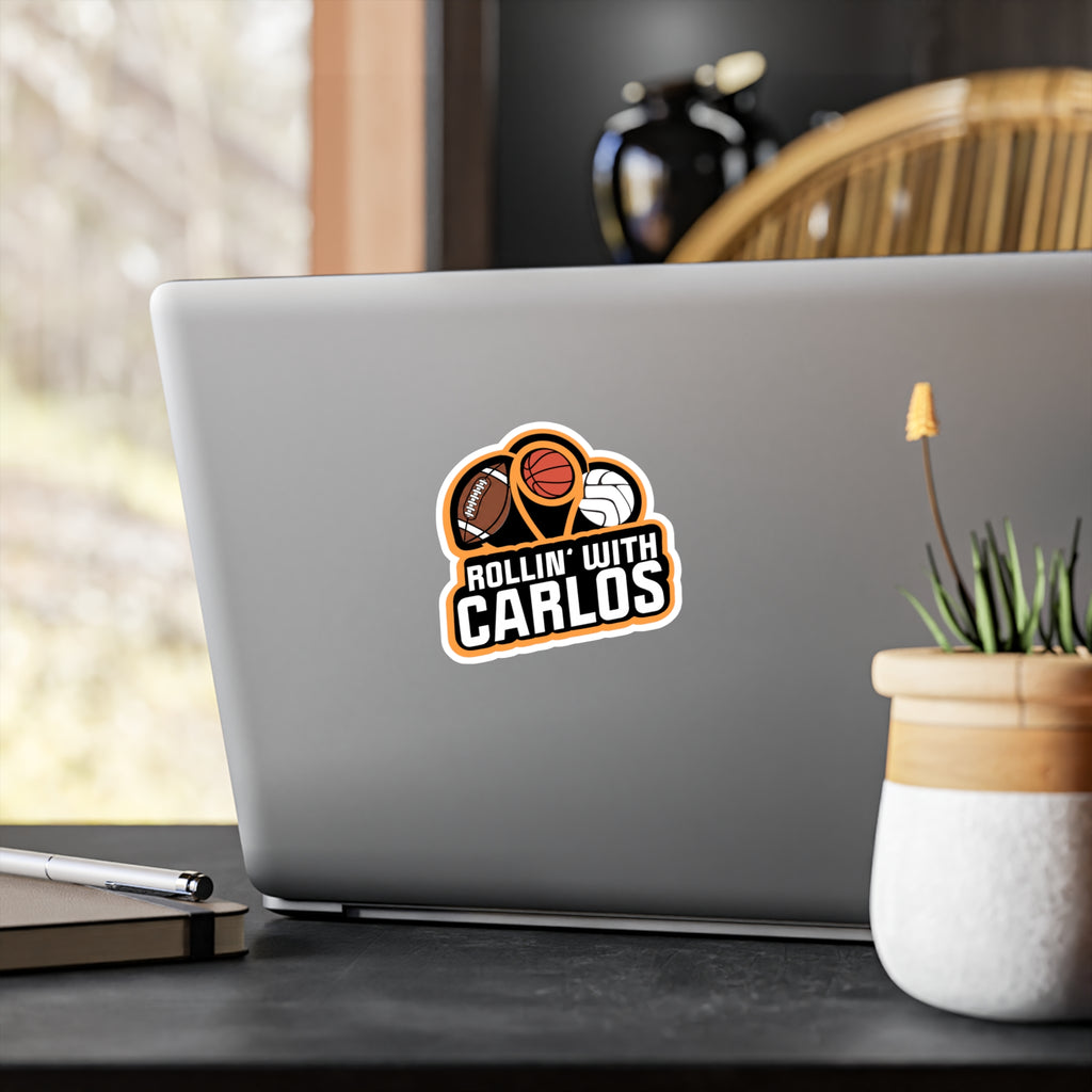 Sports Logo Vinyl Sticker — "Rollin' With Carlos" (Football, Basketball & Volleyball)