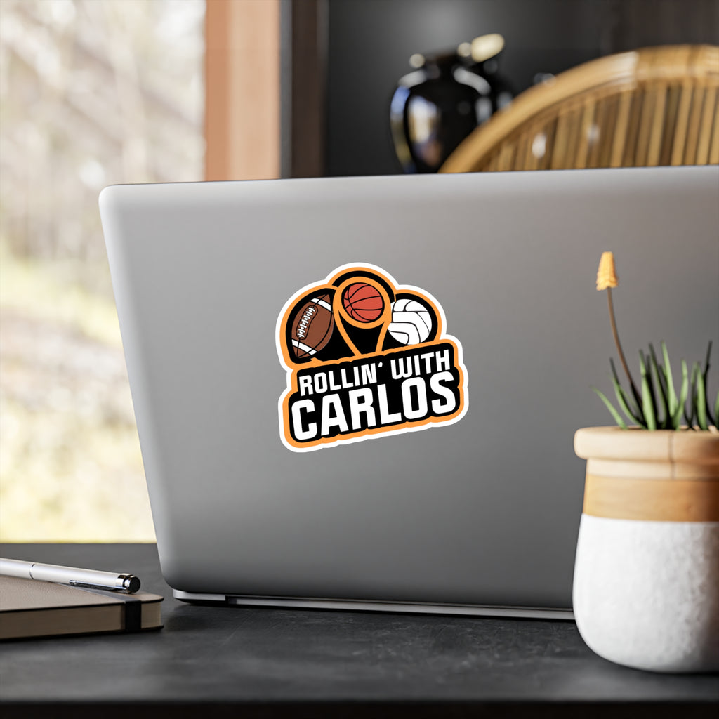 Sports Logo Vinyl Sticker — "Rollin' With Carlos" (Football, Basketball & Volleyball)
