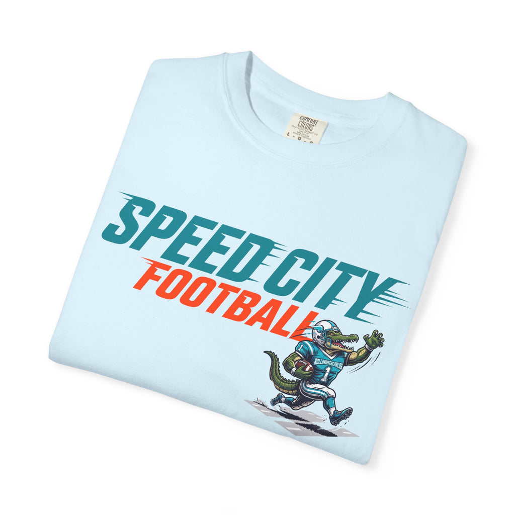 phins Speed City Football T-Shirt — Retro Mascot Football Tee