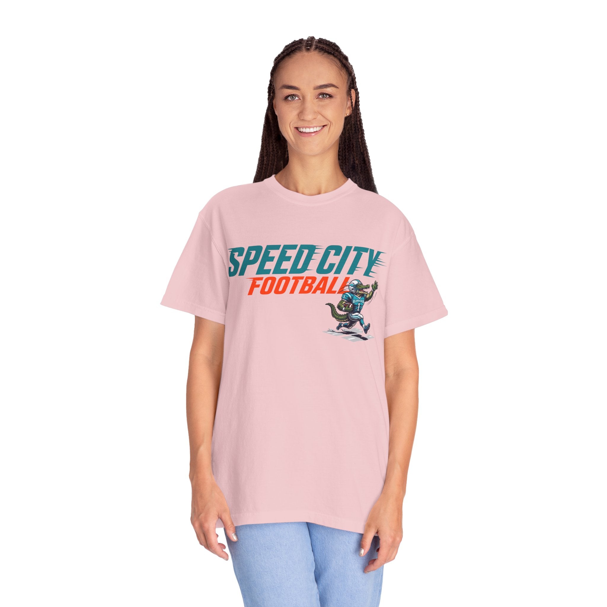 phins Speed City Football T-Shirt — Retro Mascot Football Tee