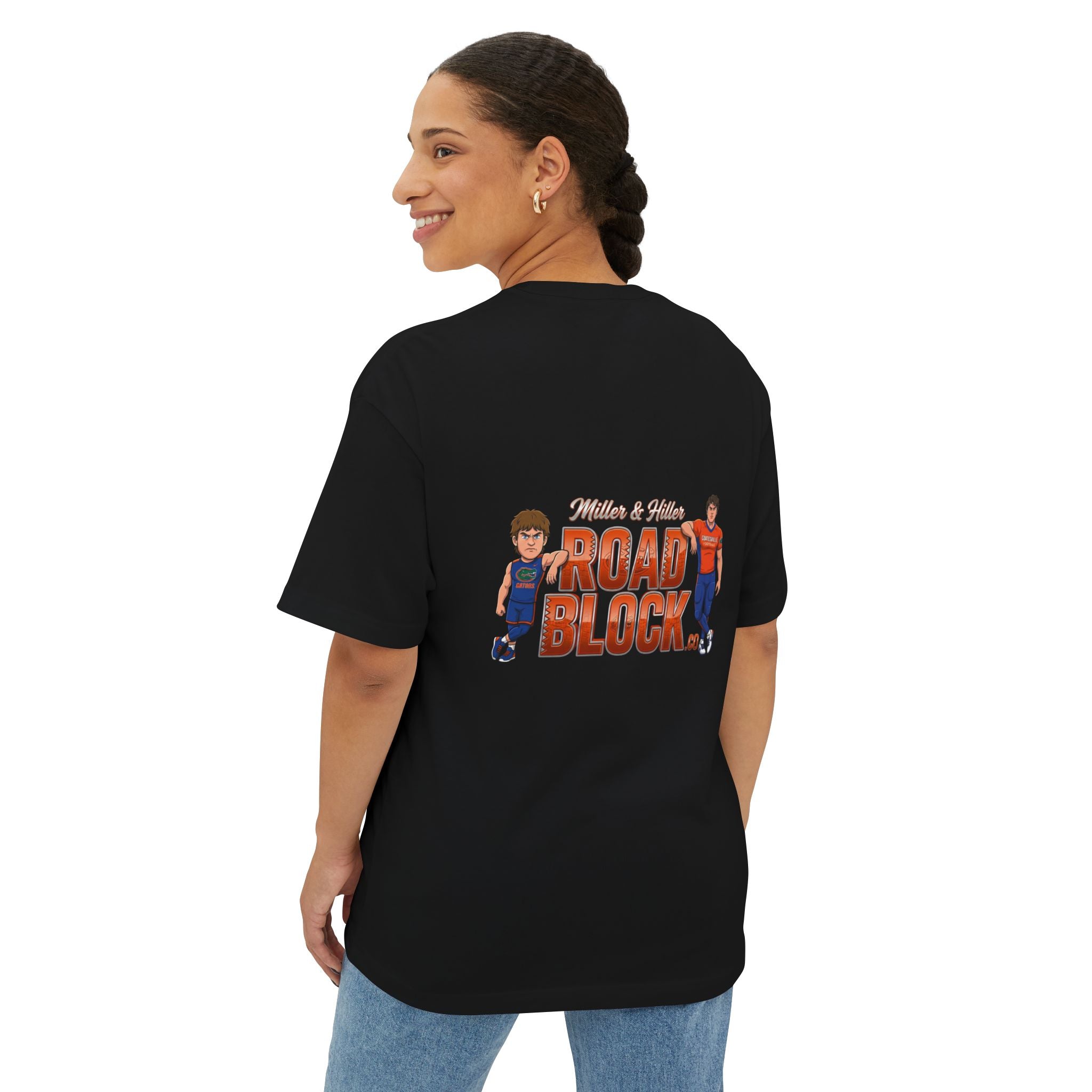 Roadblock Graphic Tee — 'Road Block' Cartoon Soccer Players Chest & Back Print