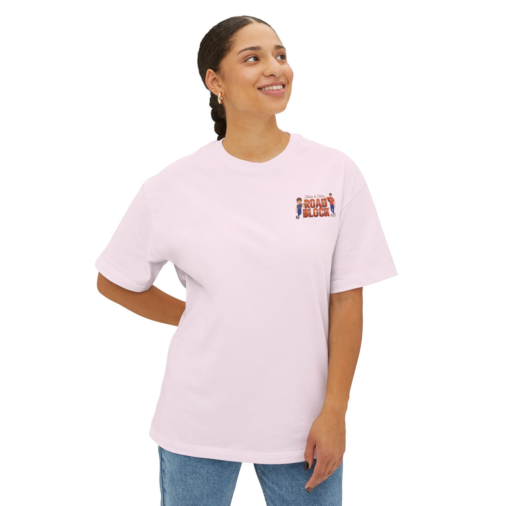 Roadblock Graphic Tee — 'Road Block' Cartoon Soccer Players Chest & Back Print