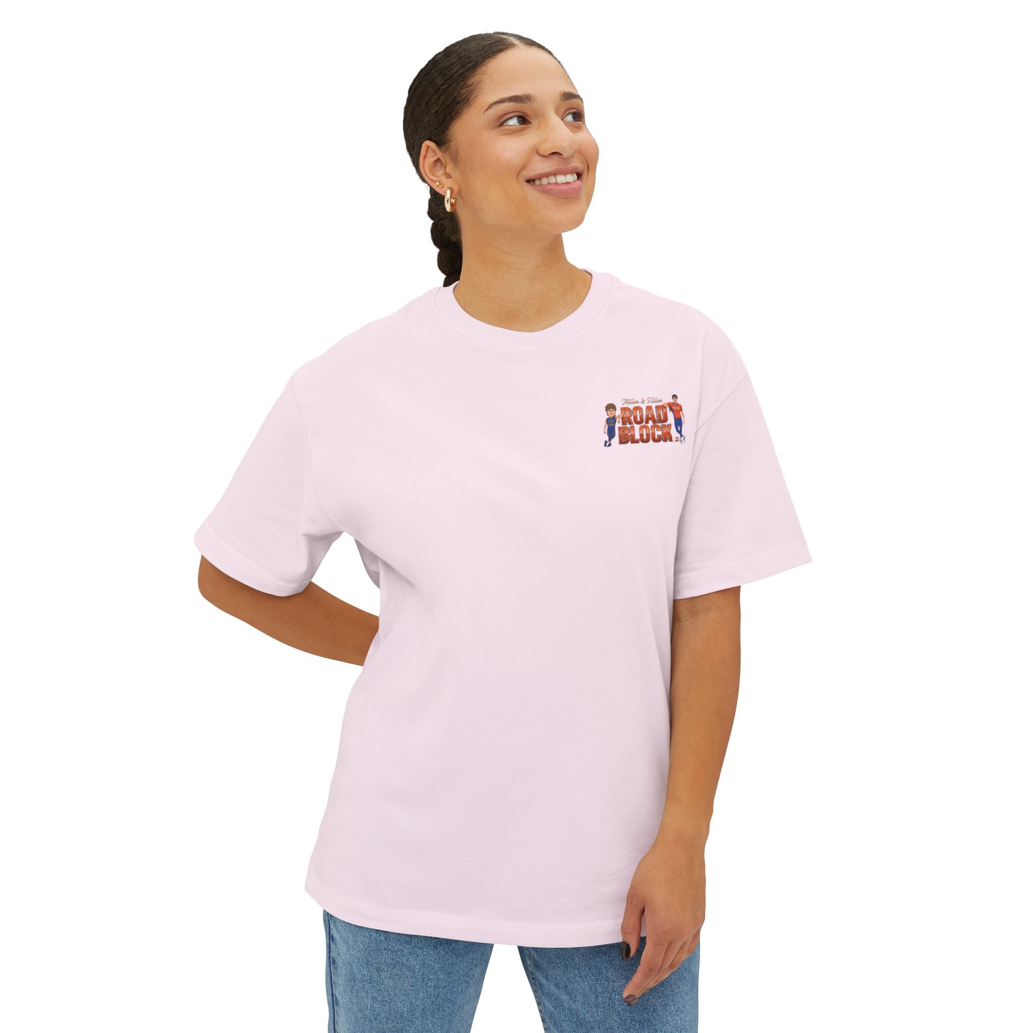 Roadblock Graphic Tee — 'Road Block' Cartoon Soccer Players Chest & Back Print