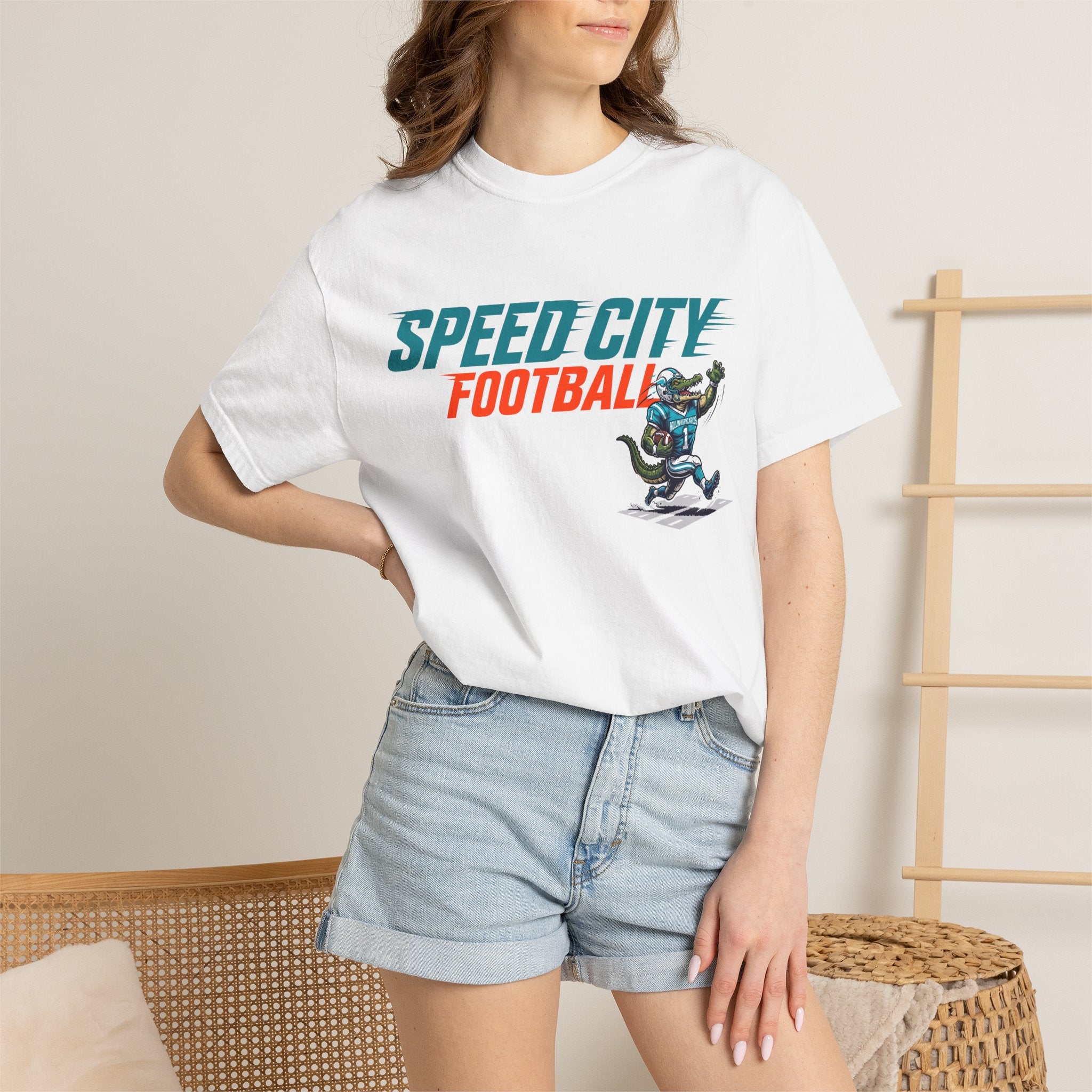 phins Speed City Football T-Shirt — Retro Mascot Football Tee