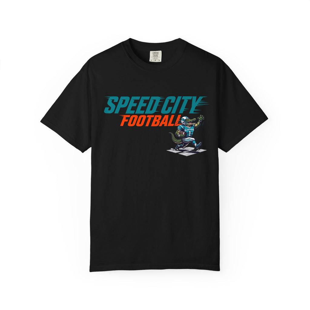 phins Speed City Football T-Shirt — Retro Mascot Football Tee