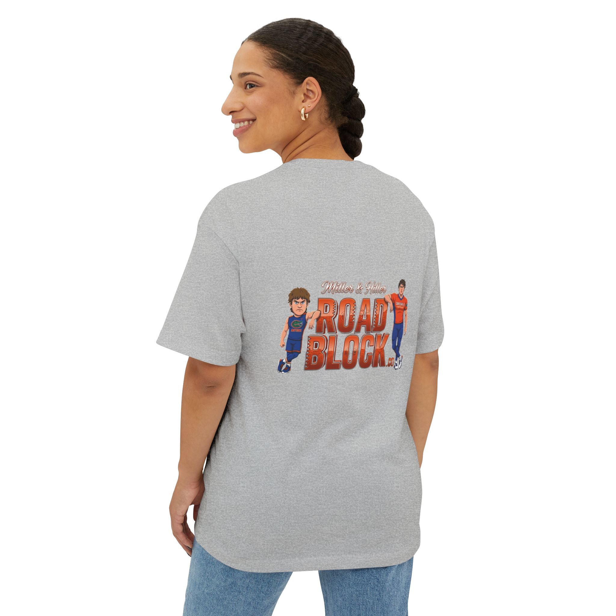 Roadblock Graphic Tee — 'Road Block' Cartoon Soccer Players Chest & Back Print
