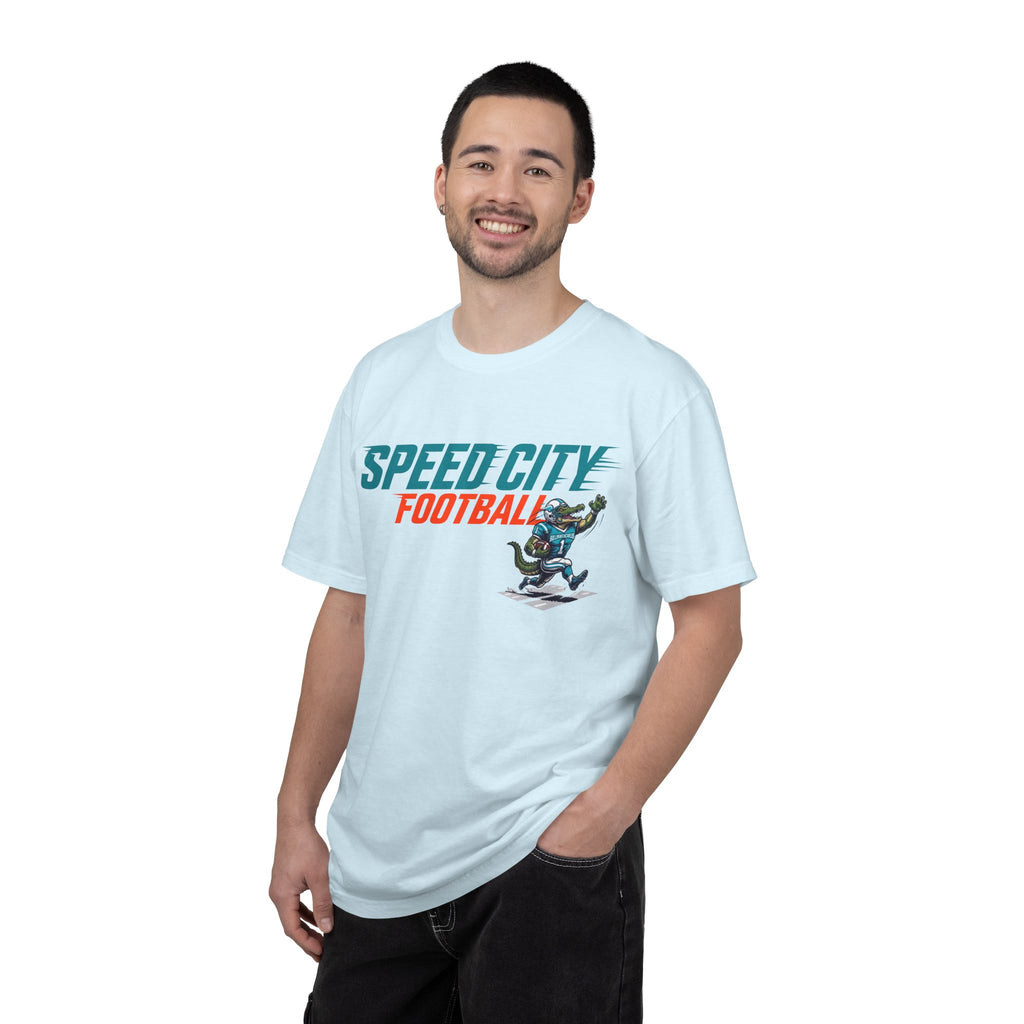 phins Speed City Football T-Shirt — Retro Mascot Football Tee